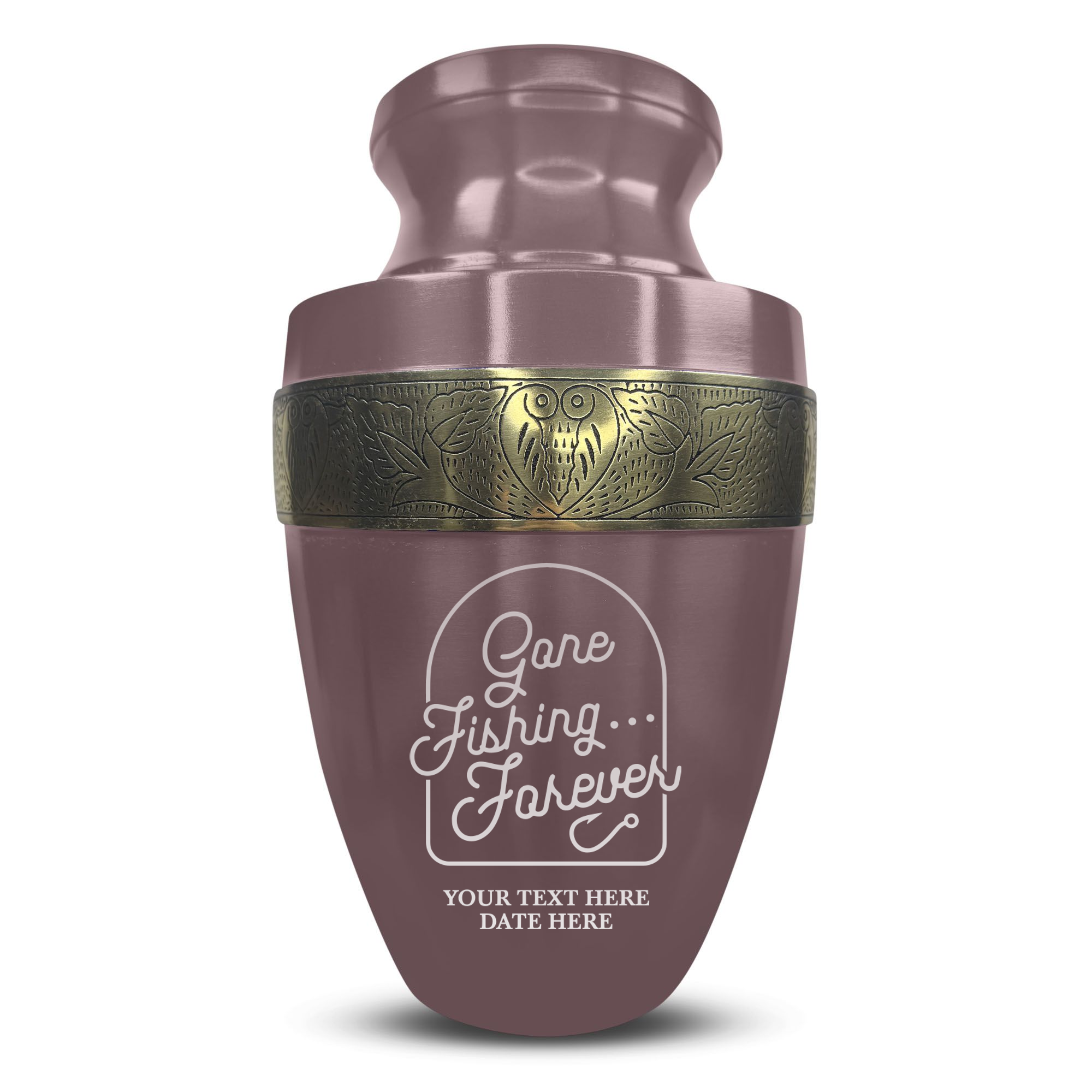 Elite Human Cremation Urn – 200 Cubic Inch – Aluminum with Gold Inlay | Fisherman Tribute