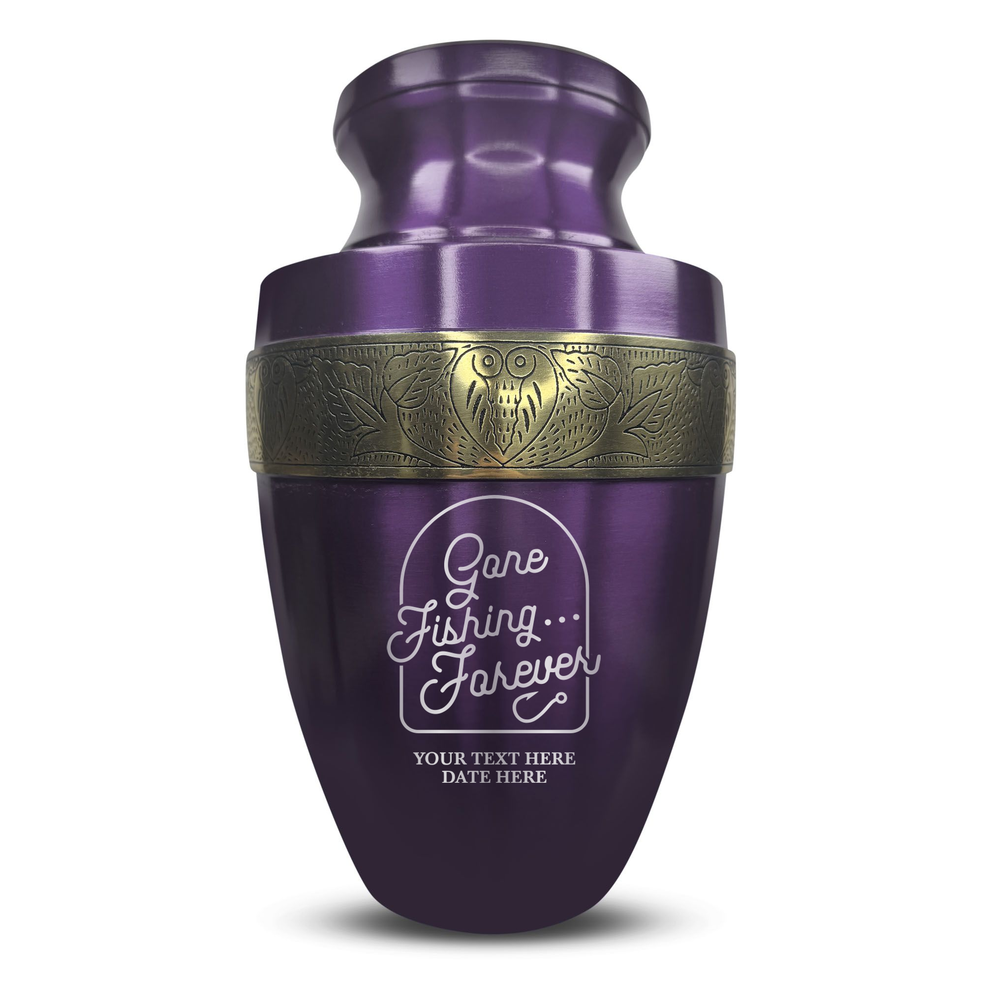 Elite Human Cremation Urn – 200 Cubic Inch – Aluminum with Gold Inlay | Fisherman Tribute
