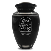 Spotted Black Aluminum with Silver Rim Human Cremation Urn - 200 Cubic Inch | Fisherman Tribute