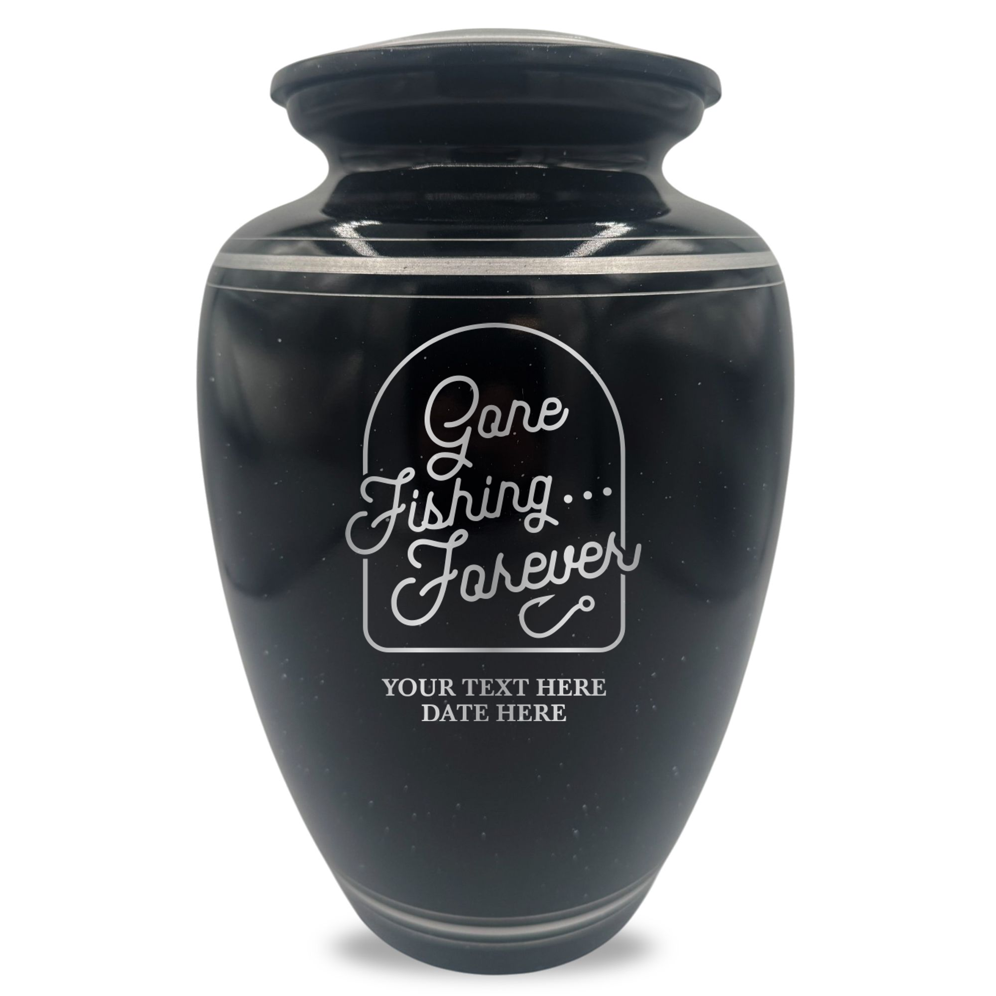 Extra Large Human Cremation Urn - 350 Cubic Inch - Black Spotted Finish with Silver Rim | Fisherman Tribute Collection