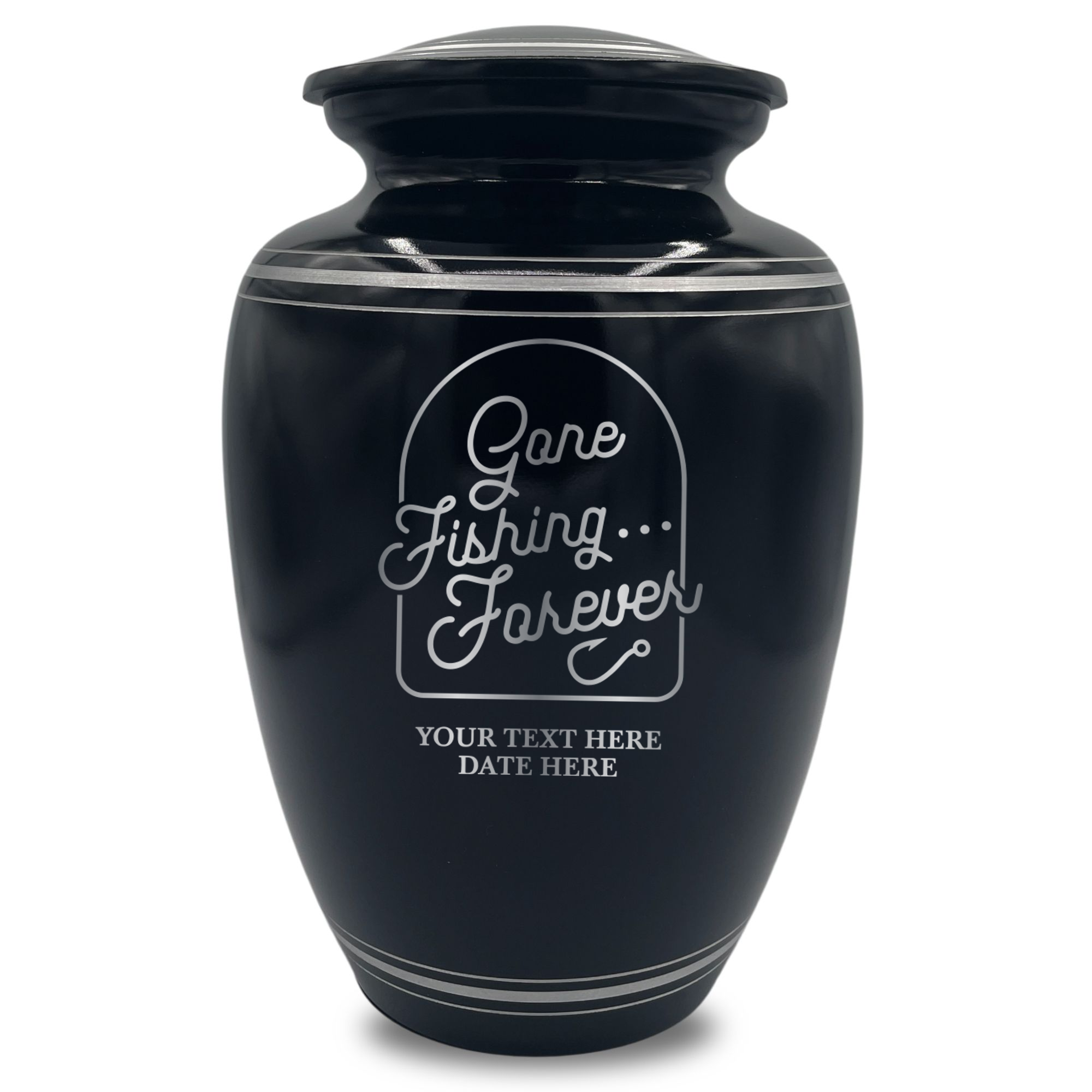 Human Cremation Urn - 350 Cubic Inch Capacity - Black with Silver Rim | Fisherman Tribute Collection