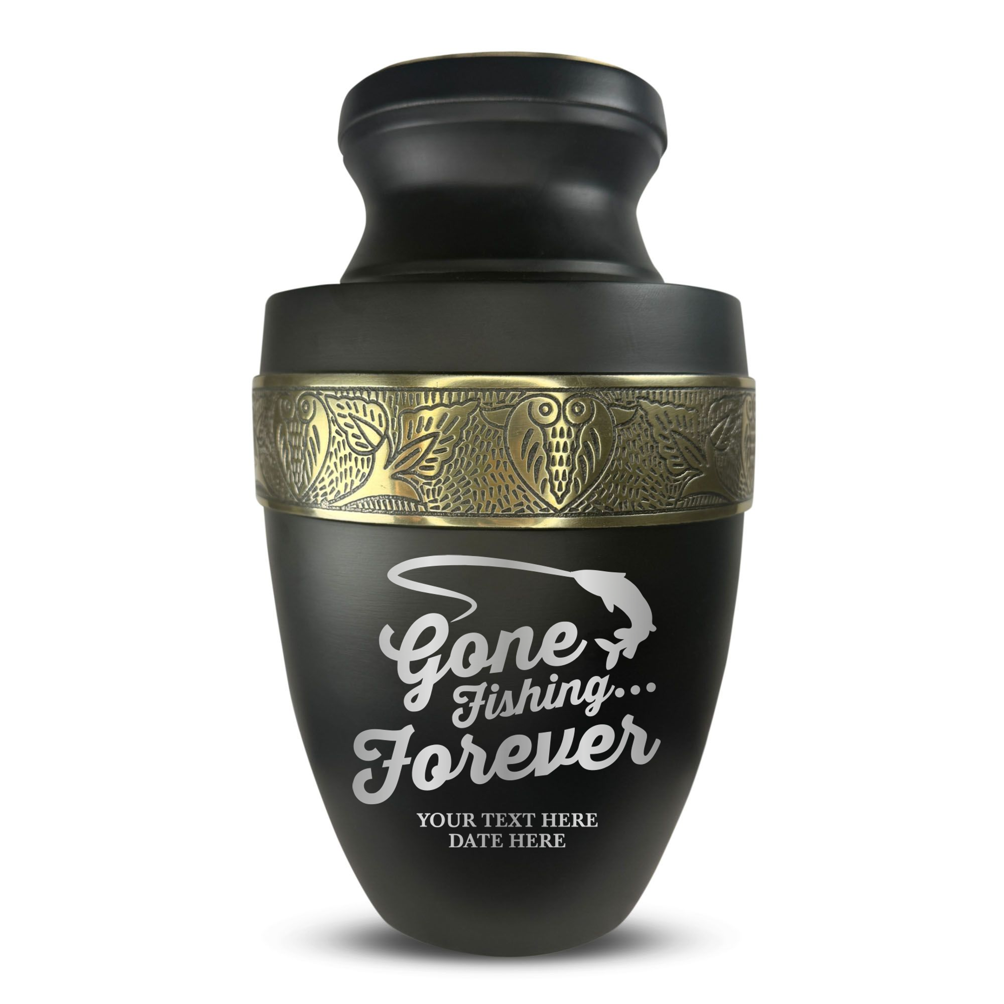 Elite Human Cremation Urn – 200 Cubic Inch – Aluminum with Gold Inlay | Fisherman Tribute