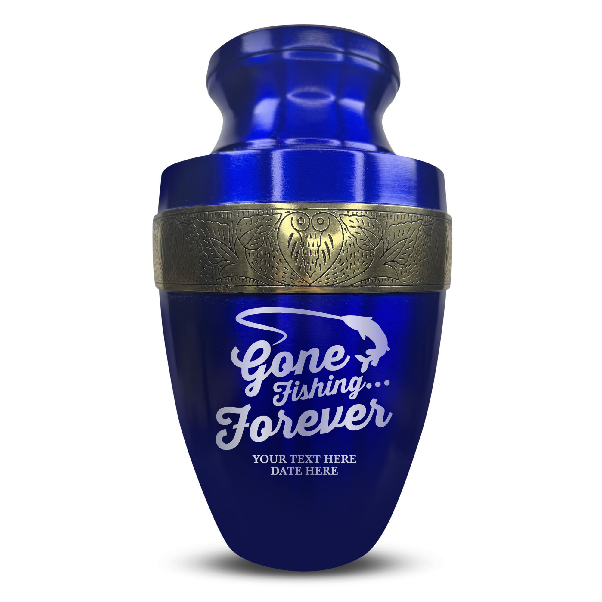 Elite Human Cremation Urn – 200 Cubic Inch – Aluminum with Gold Inlay | Fisherman Tribute