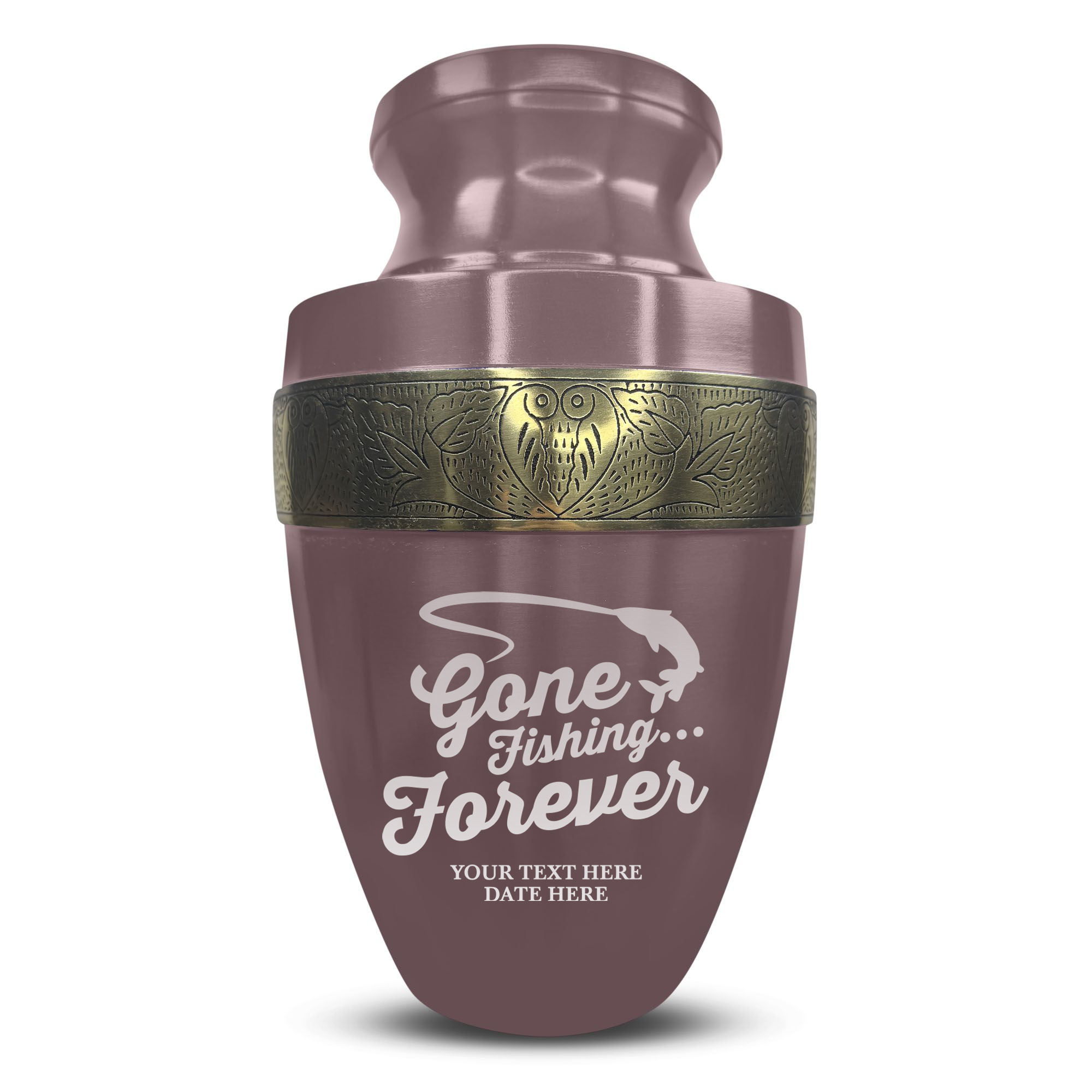Elite Human Cremation Urn – 200 Cubic Inch – Aluminum with Gold Inlay | Fisherman Tribute