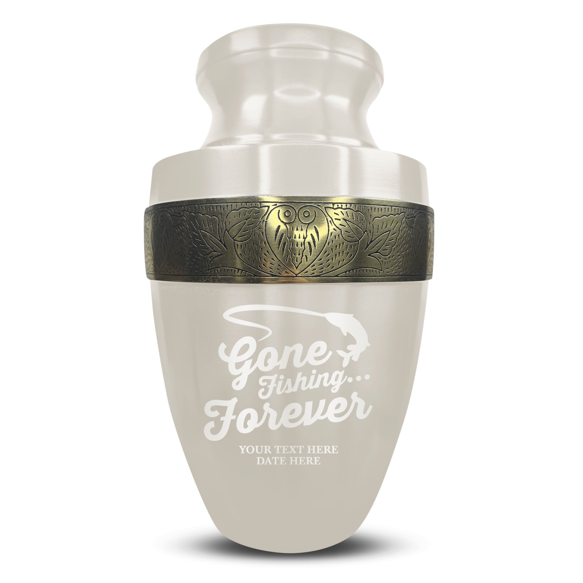Elite Human Cremation Urn – 200 Cubic Inch – Aluminum with Gold Inlay | Fisherman Tribute