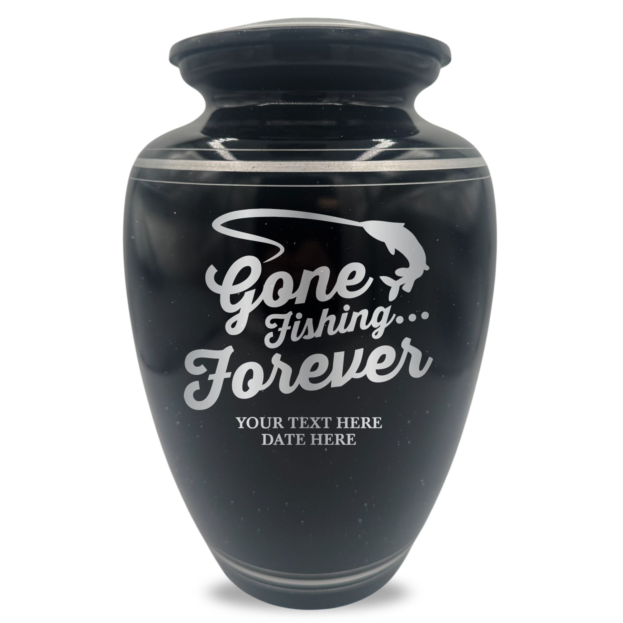 Extra Large Human Cremation Urn - 350 Cubic Inch - Black Spotted Finish with Silver Rim | Fisherman Tribute Collection