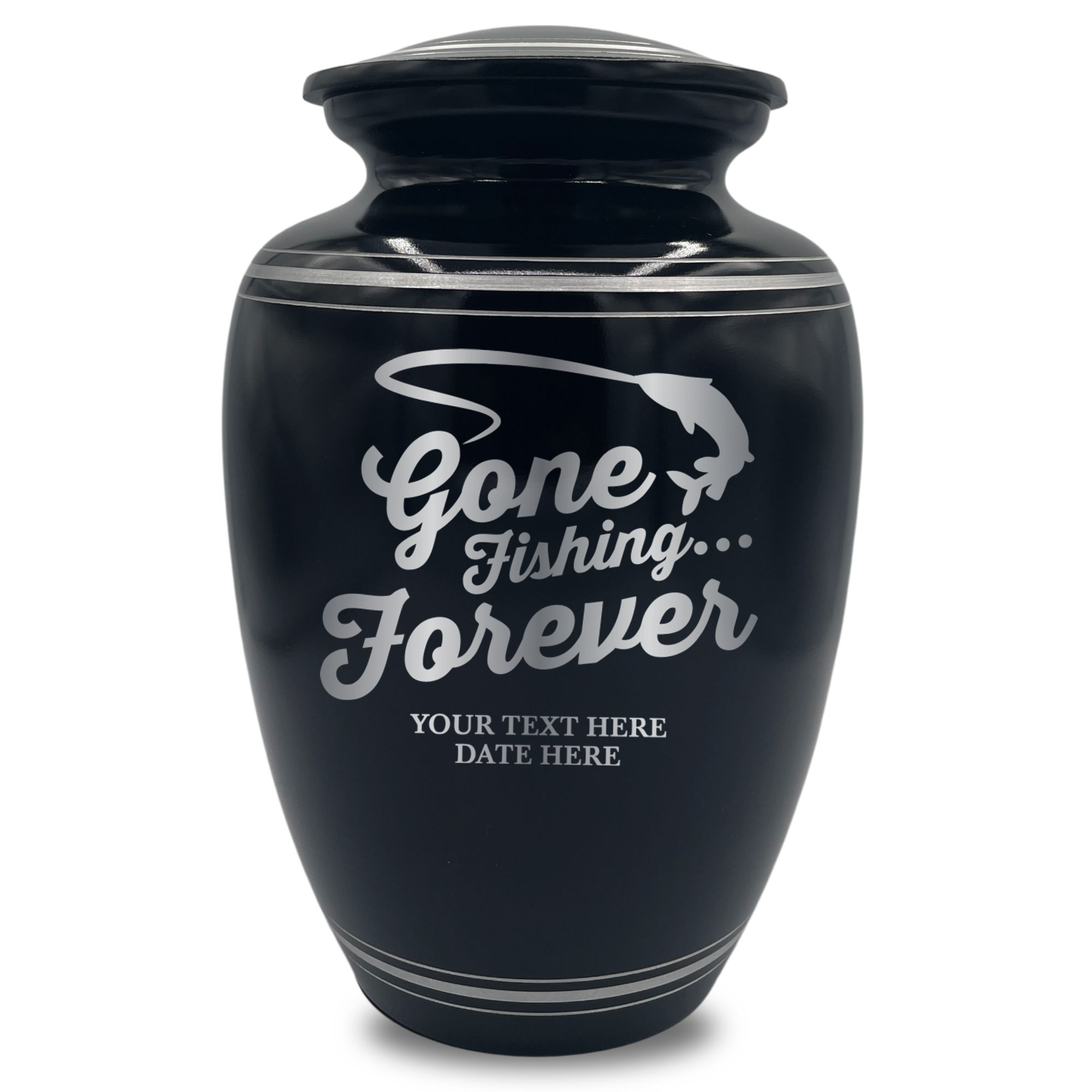Human Cremation Urn - 350 Cubic Inch Capacity - Black with Silver Rim | Fisherman Tribute Collection