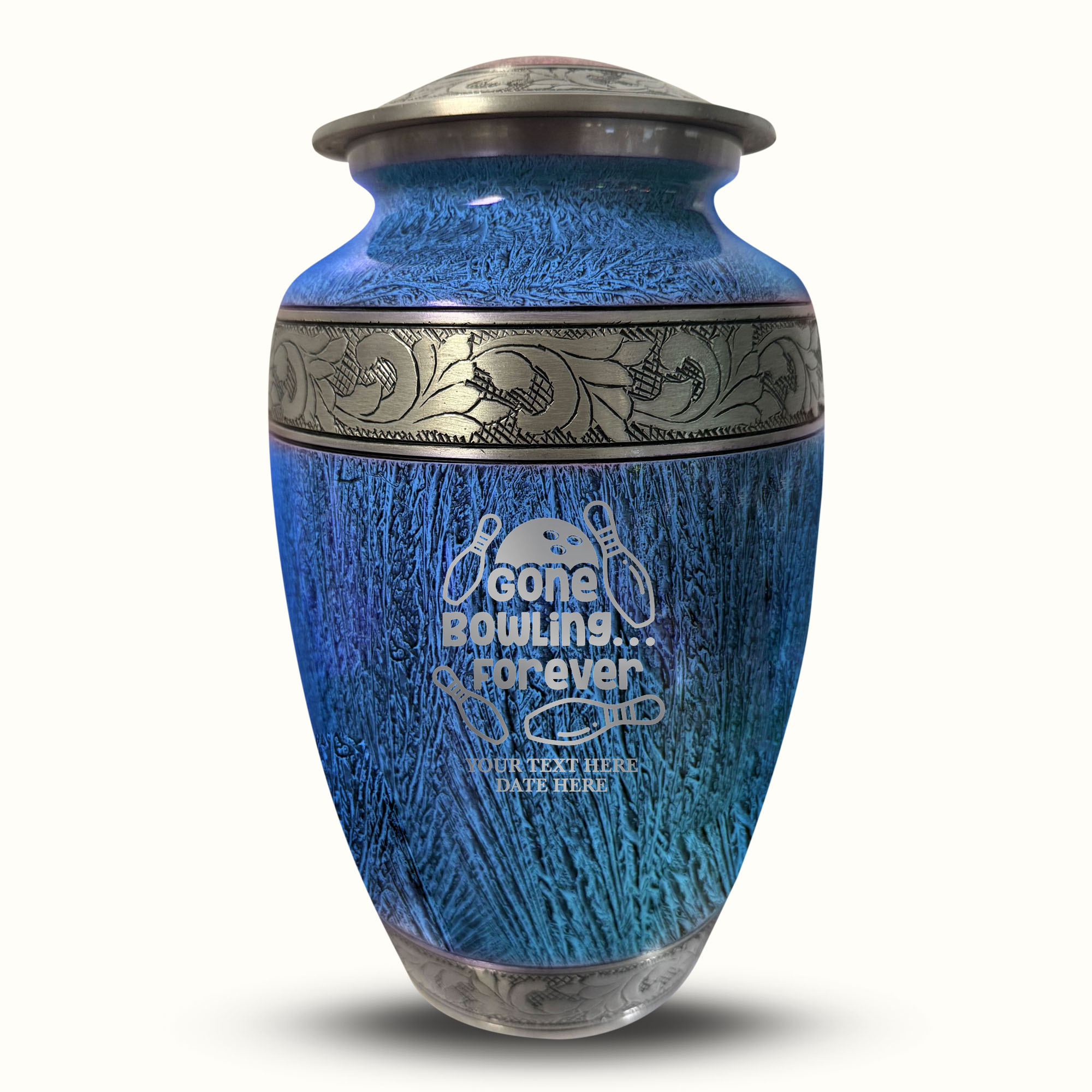 Custom Large Cremation Urn for Human Ashes - Elevate Collection - Funny Bowling Design - Distressed Finish - 200 Cubic Inch