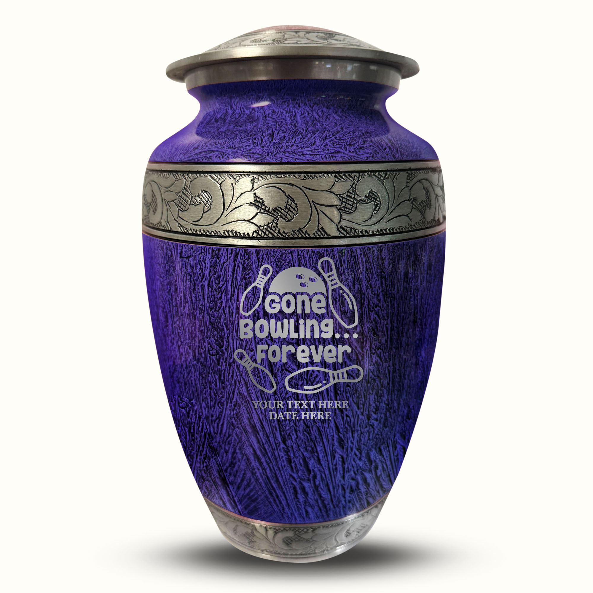 Custom Large Cremation Urn for Human Ashes - Elevate Collection - Funny Bowling Design - Distressed Finish - 200 Cubic Inch