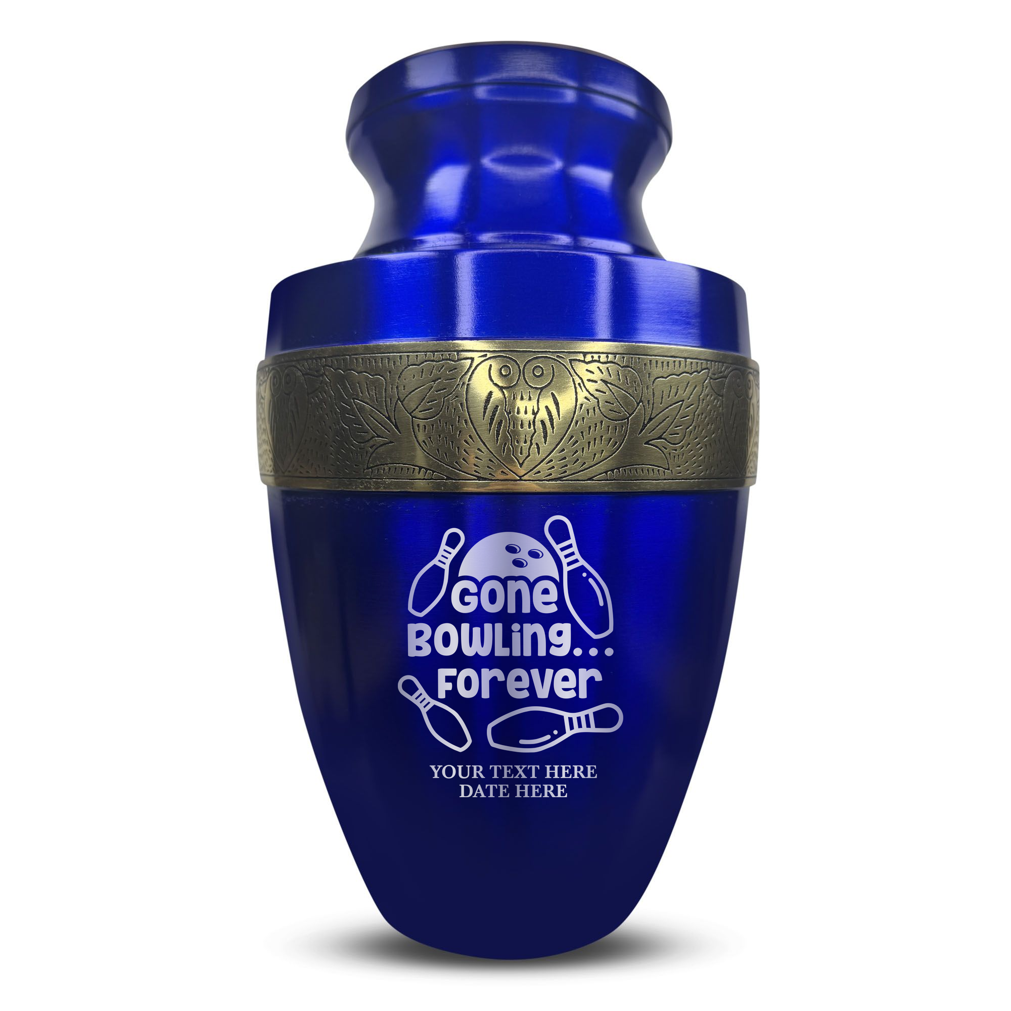 Elite Human Cremation Urn - 200 Cubic Inch - Aluminum with Gold Inlay | Gone Bowling Tribute