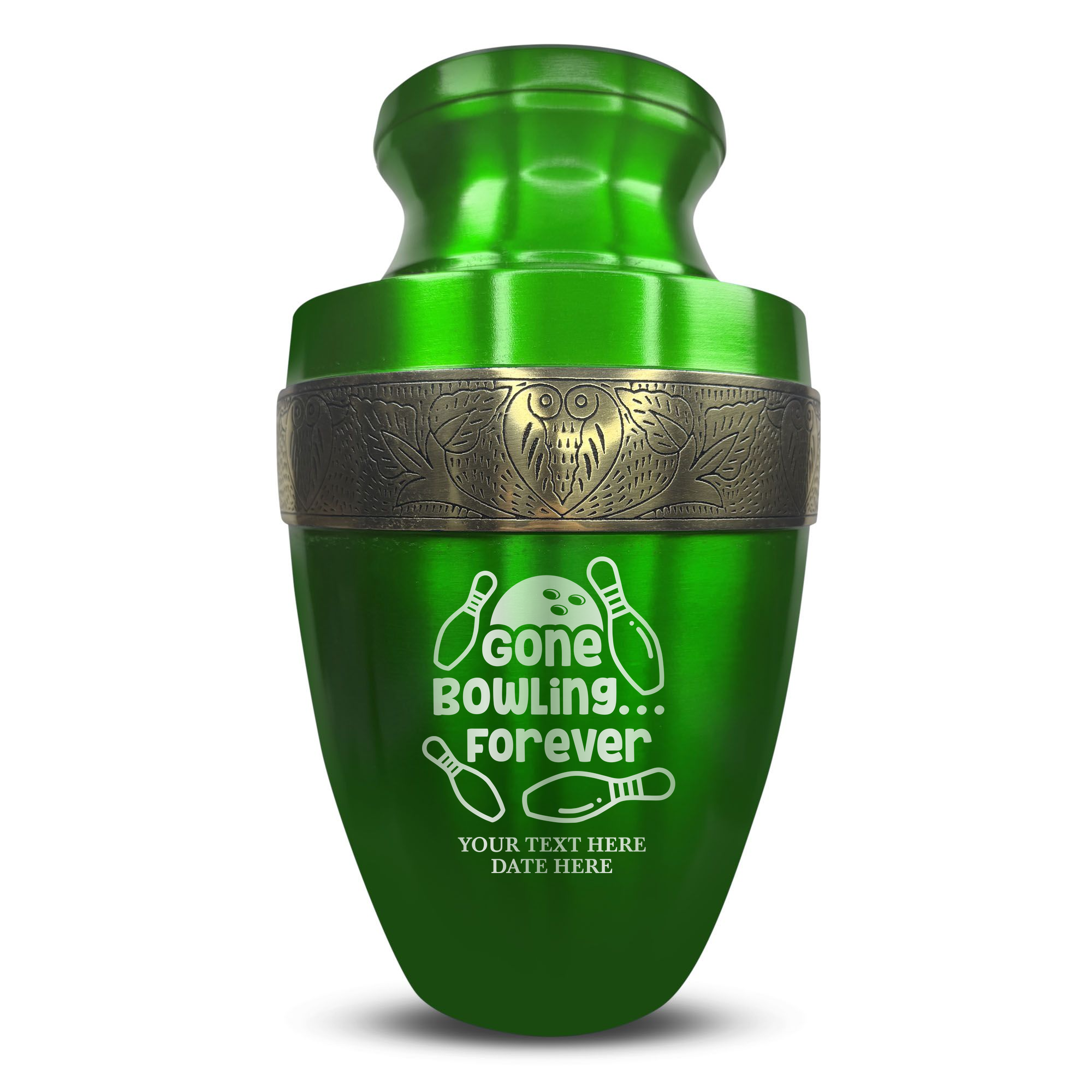 Elite Human Cremation Urn - 200 Cubic Inch - Aluminum with Gold Inlay | Gone Bowling Tribute