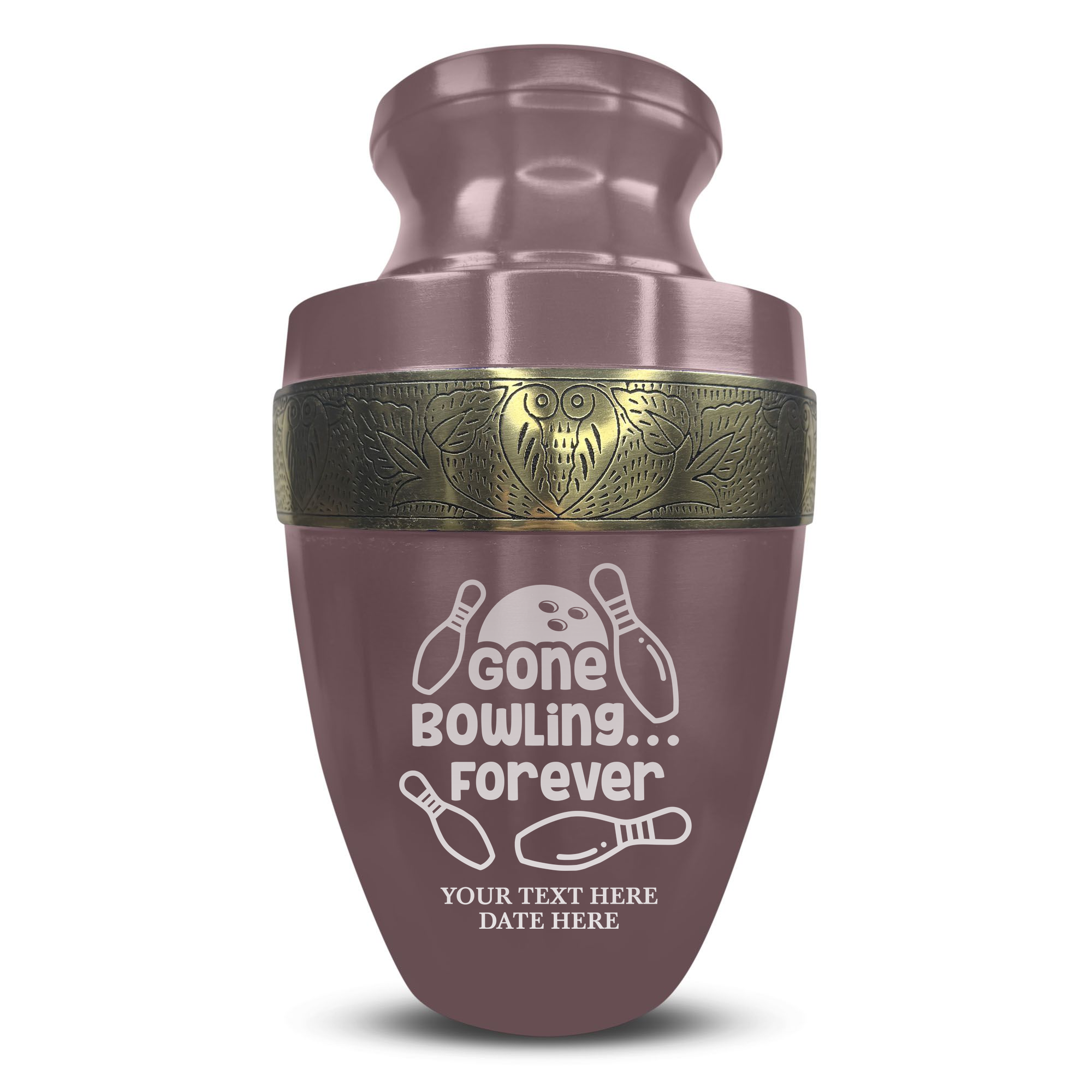 Elite Human Cremation Urn - 200 Cubic Inch - Aluminum with Gold Inlay | Gone Bowling Tribute