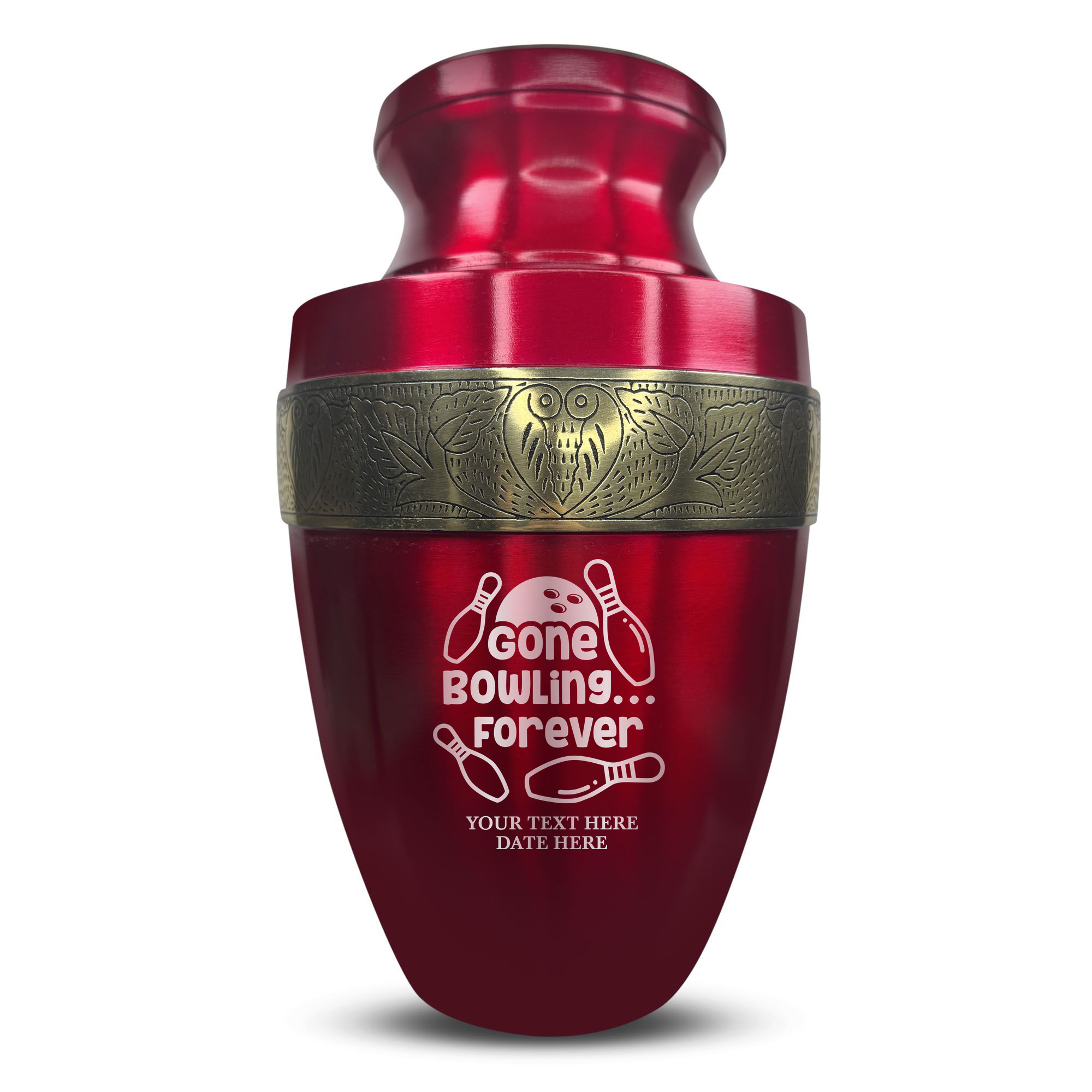 Elite Human Cremation Urn - 200 Cubic Inch - Aluminum with Gold Inlay | Gone Bowling Tribute