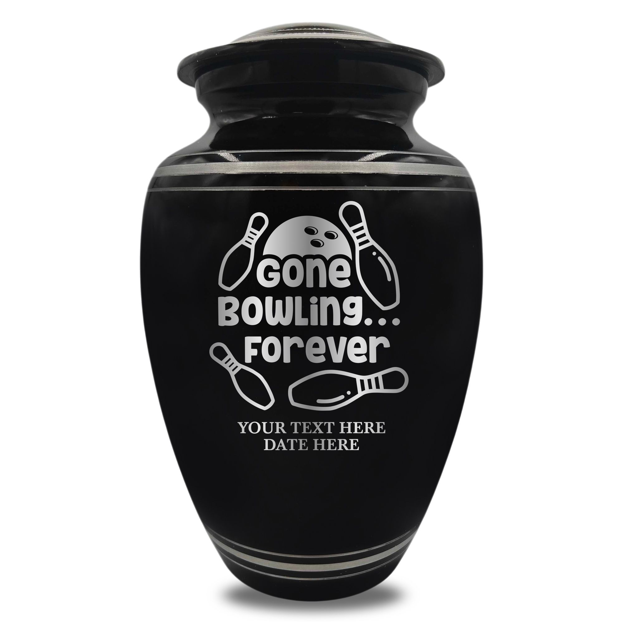 Polished Aluminum with Silver Rim Human Cremation Urn - 200 Cubic Inch | Gone Bowling Tribute
