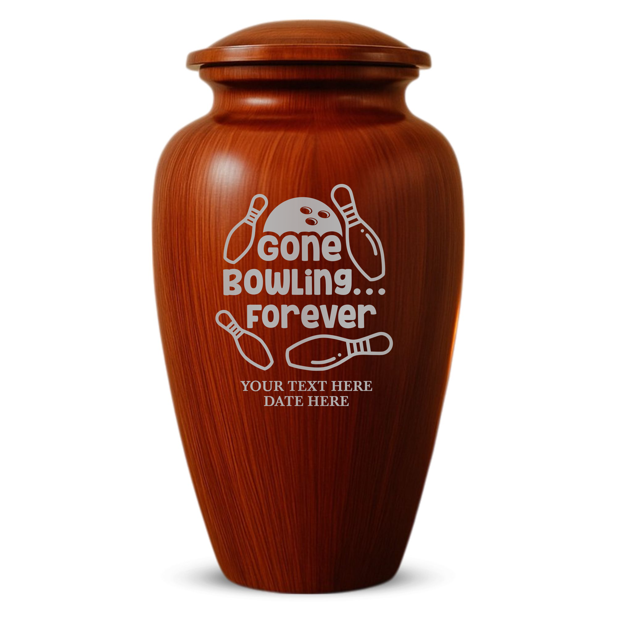 Human Cremation Urn - 200 Cubic Inch - Ingrained Wood Style Finish | Gone Bowling Tribute