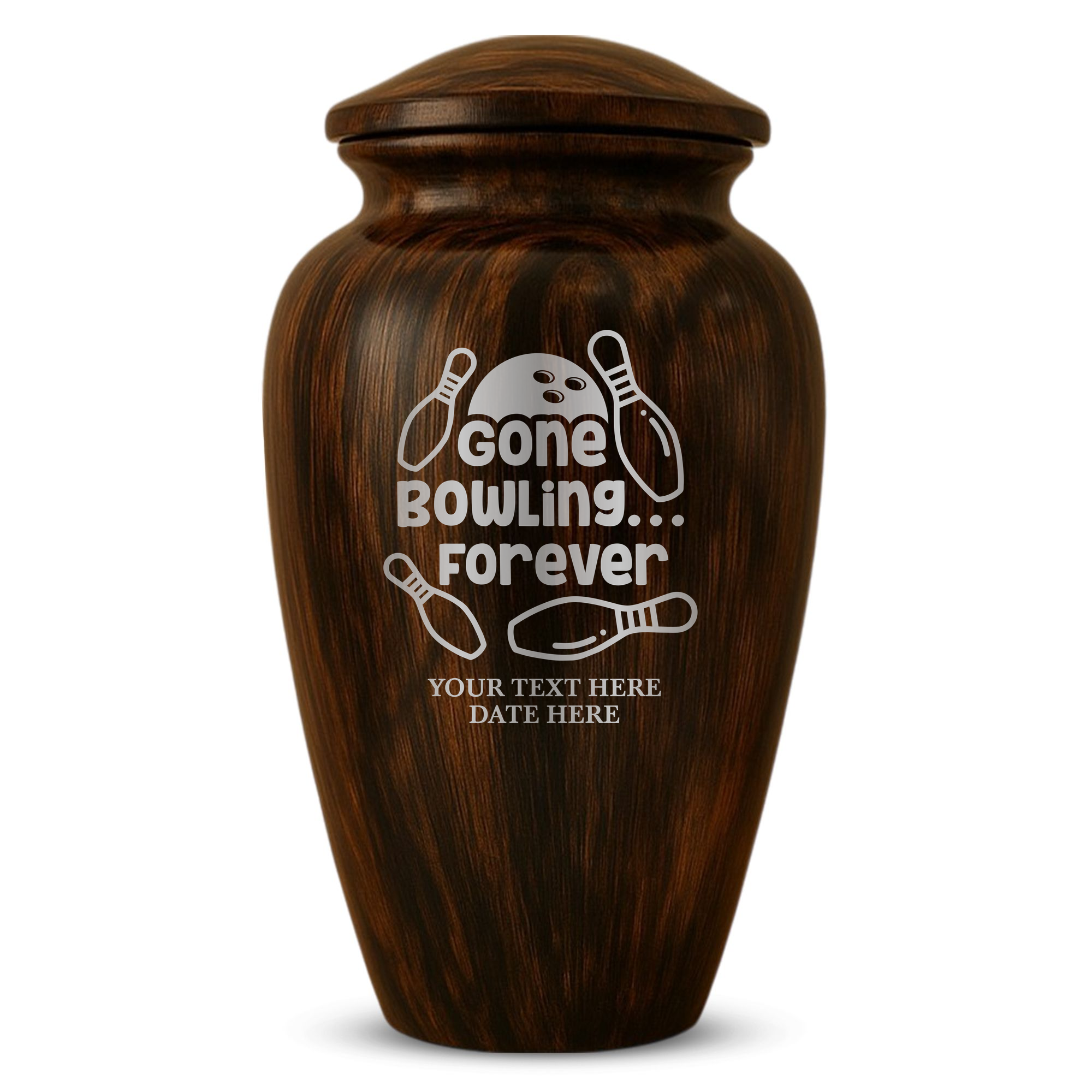 Human Cremation Urn - 200 Cubic Inch - Ingrained Wood Style Finish | Gone Bowling Tribute