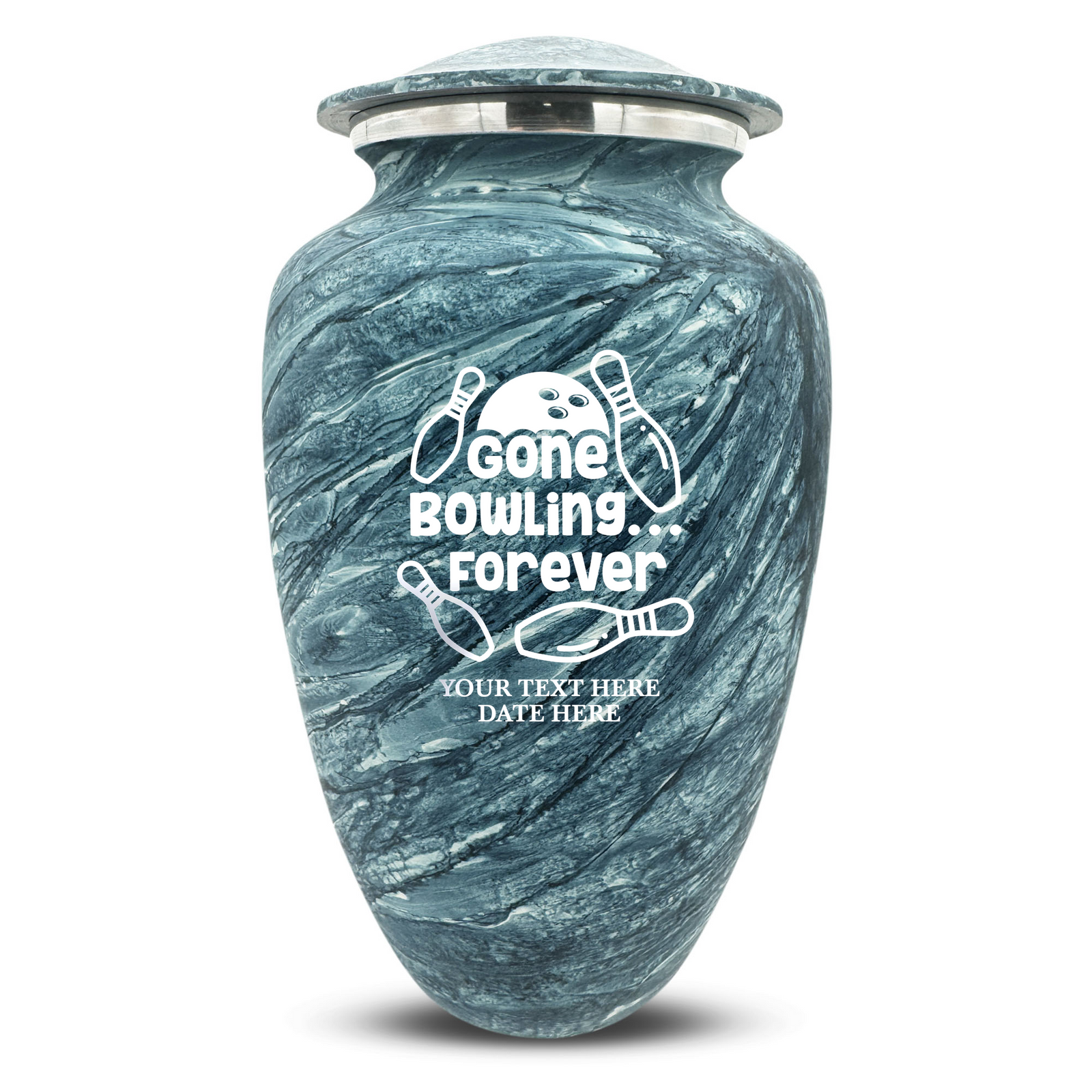 Custom Human Urns - Soft Whisper Collection - Funny Bowling Design - Distressed Finish - 200 Cubic Inch