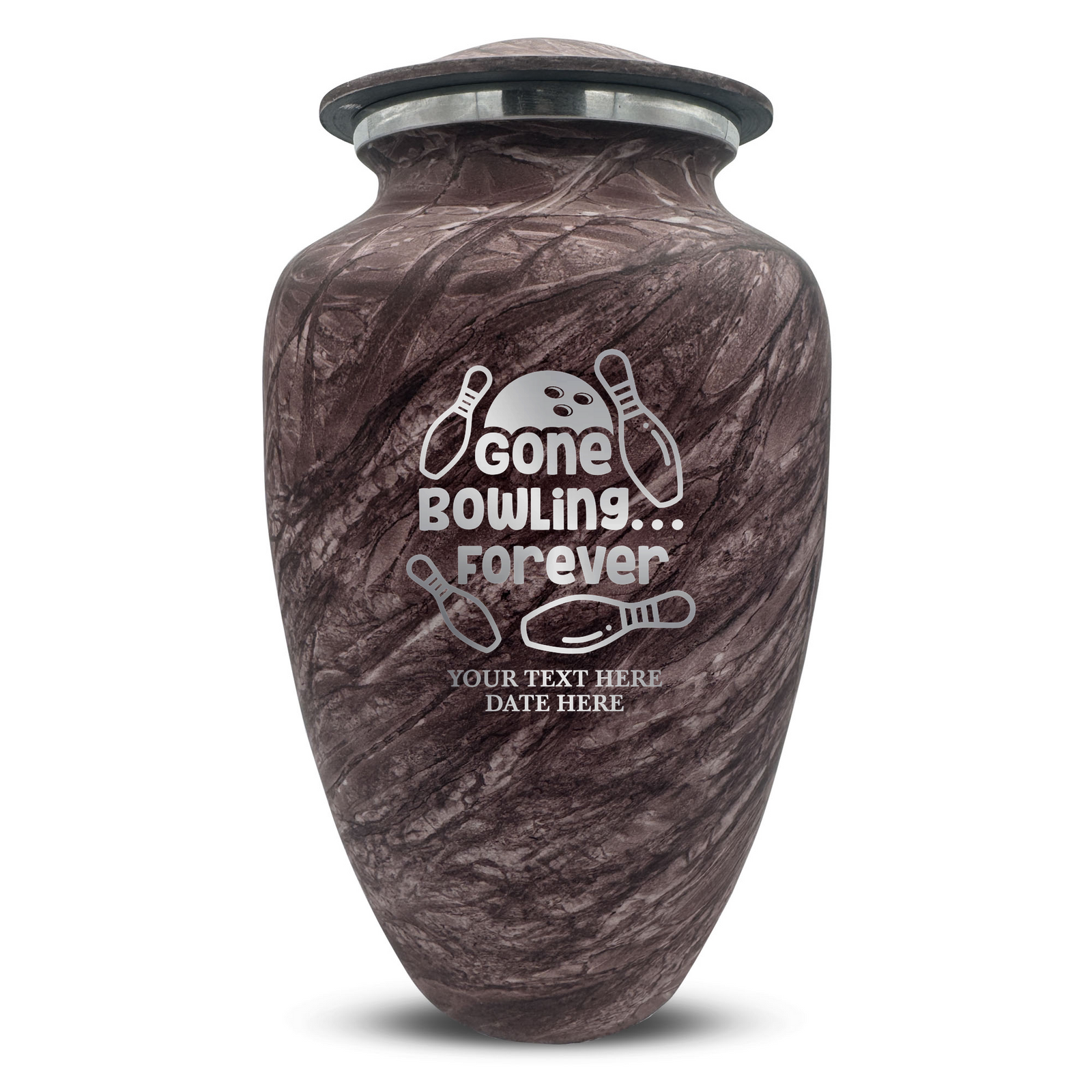 Custom Human Urns - Soft Whisper Collection - Funny Bowling Design - Distressed Finish - 200 Cubic Inch