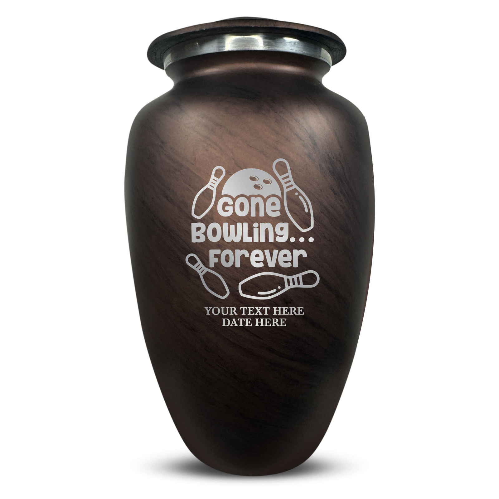 Custom Human Urns - Soft Whisper Collection - Funny Bowling Design - Distressed Finish - 200 Cubic Inch