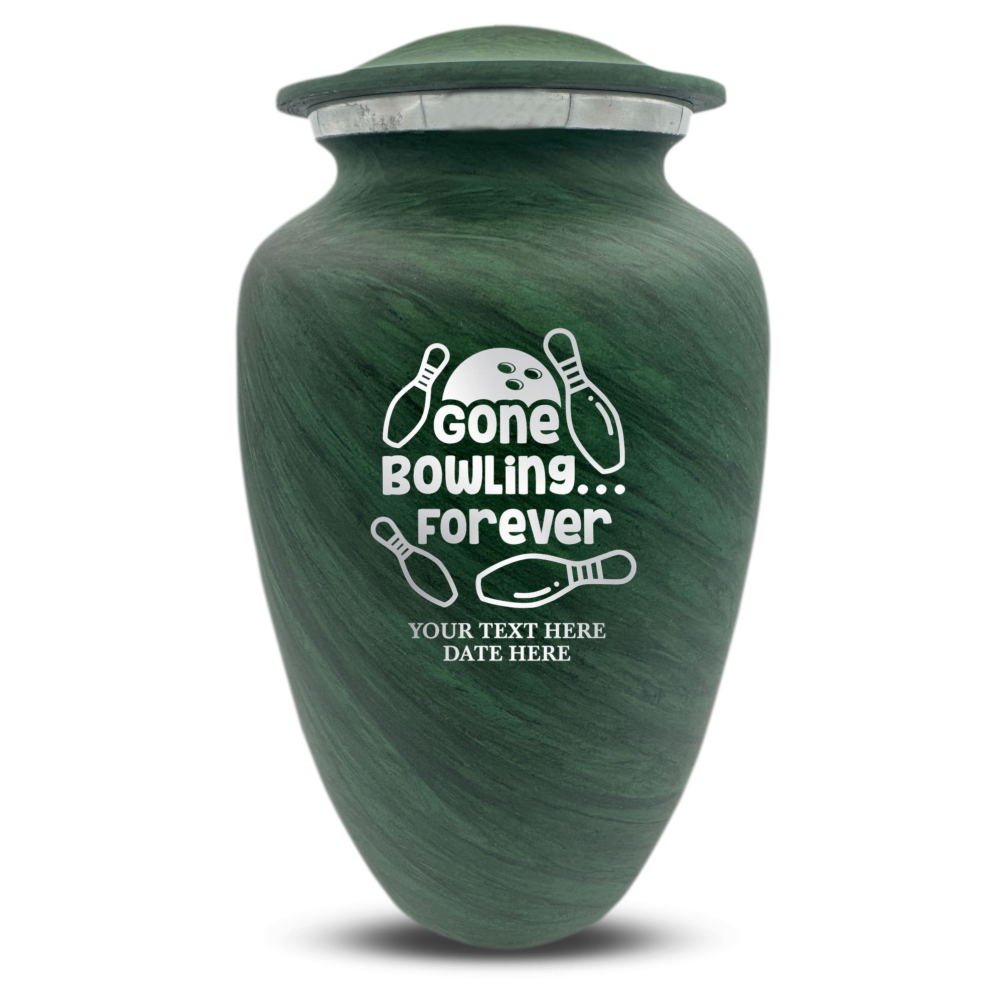 Custom Large Cremation Urn for Human Ashes - Soft Whisper Collection - Funny Bowling Design - Distressed Finish - 200 Cubic Inch