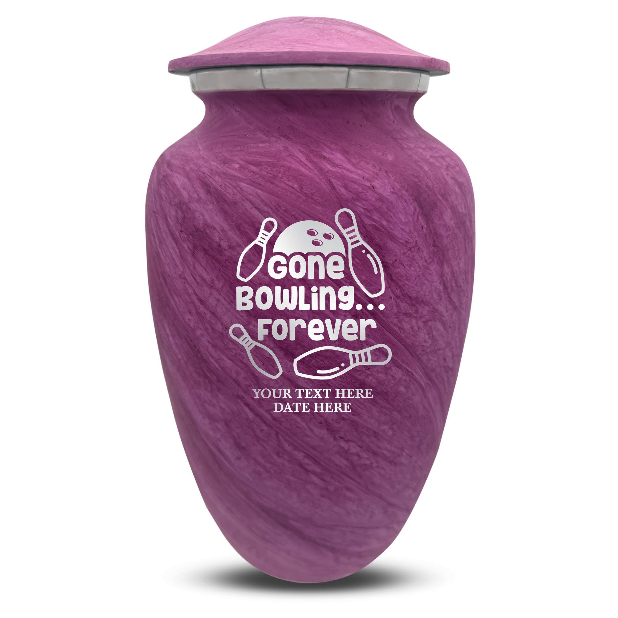 Custom Large Cremation Urn for Human Ashes - Soft Whisper Collection - Funny Bowling Design - Distressed Finish - 200 Cubic Inch