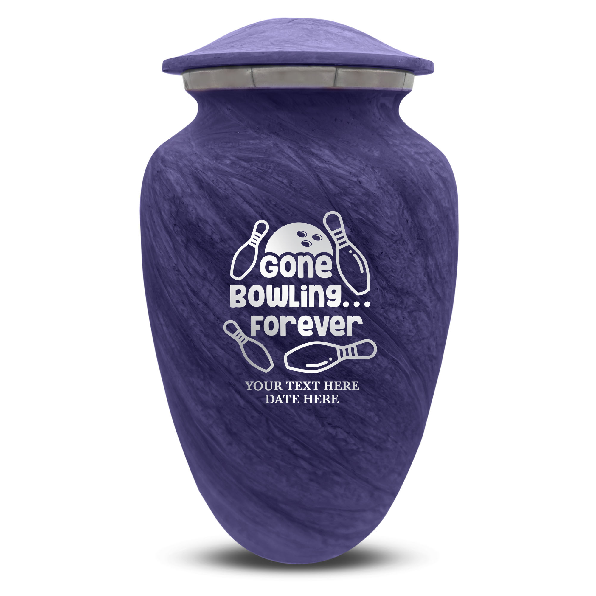 Custom Large Cremation Urn for Human Ashes - Soft Whisper Collection - Funny Bowling Design - Distressed Finish - 200 Cubic Inch