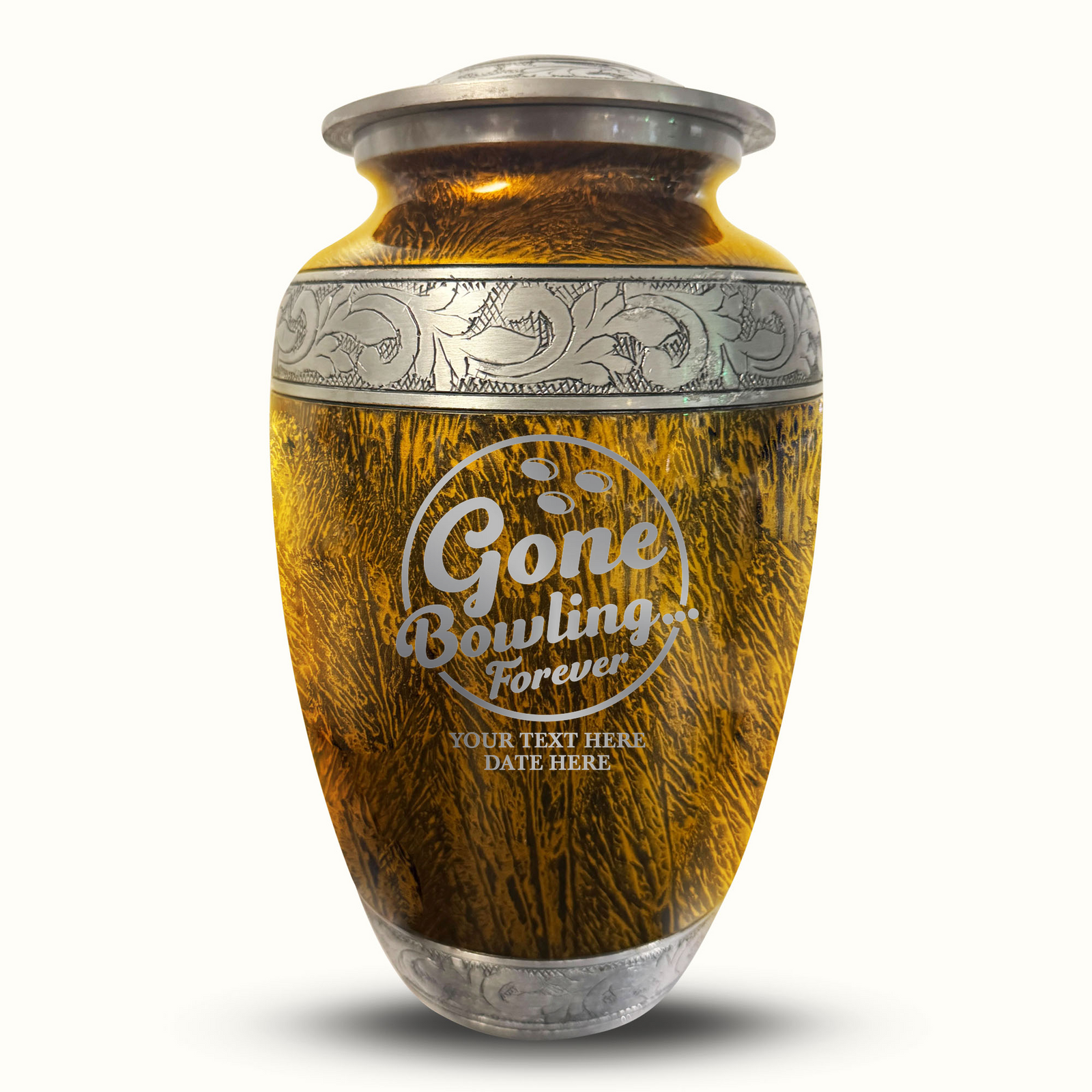 Custom Aluminum Human Urn - Elevate Collection - Funny Bowling Design - Distressed Finish - 200 Cubic Inch