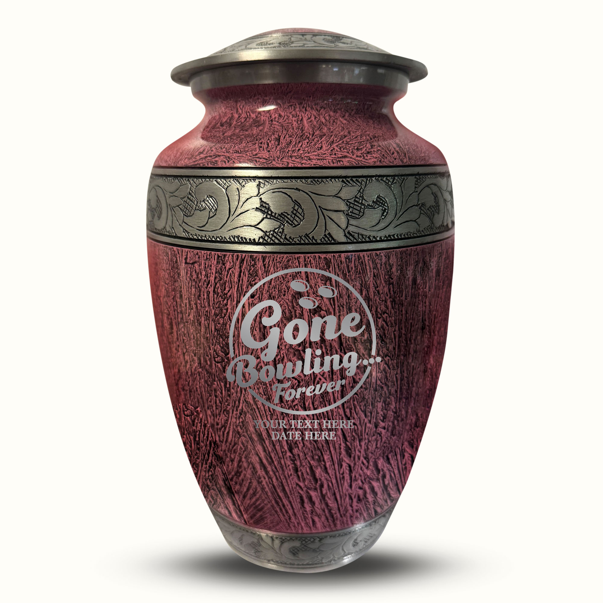 Custom Large Cremation Urn for Human Ashes - Elevate Collection - Funny Bowling Design - Distressed Finish - 200 Cubic Inch
