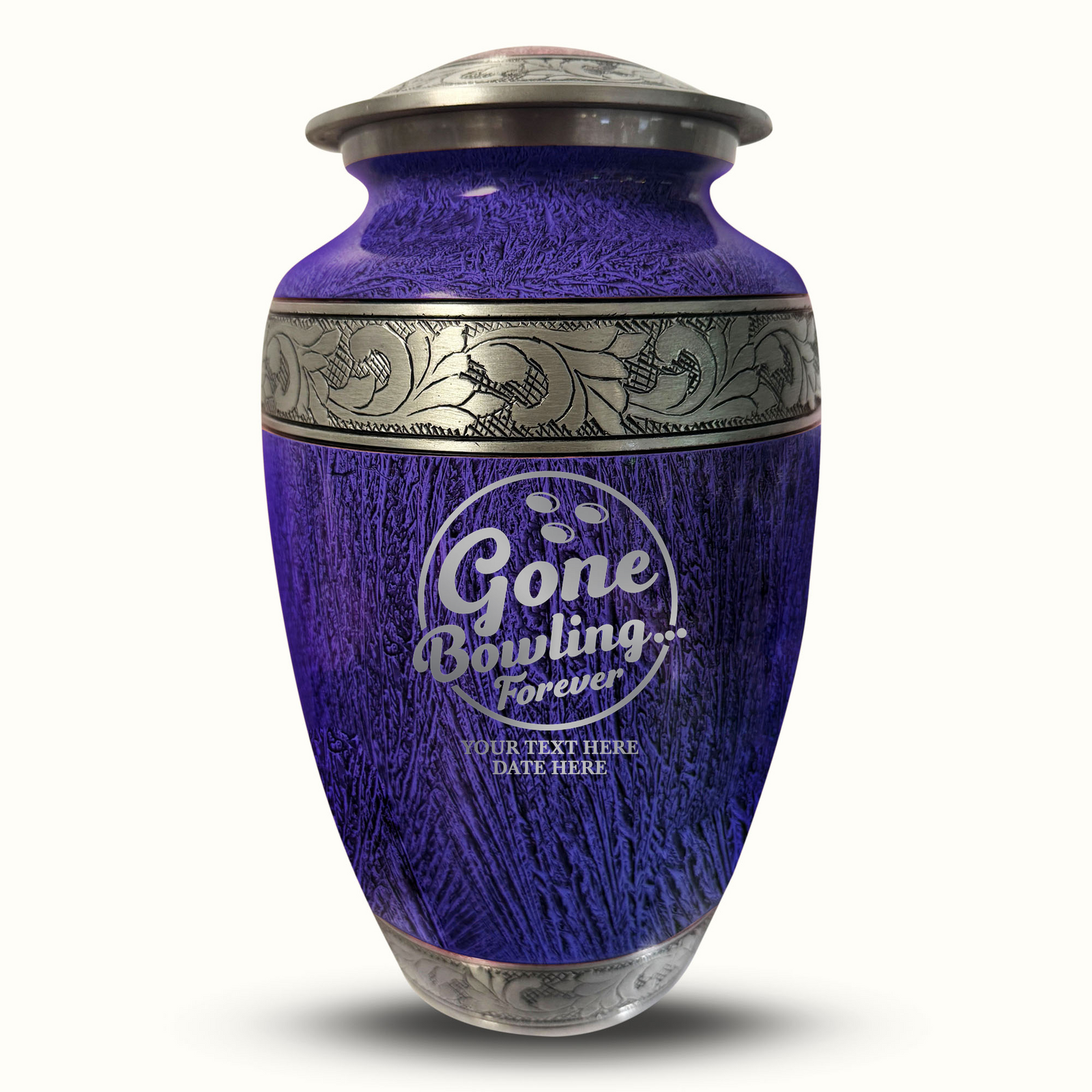 Custom Aluminum Human Urn - Elevate Collection - Funny Bowling Design - Distressed Finish - 200 Cubic Inch