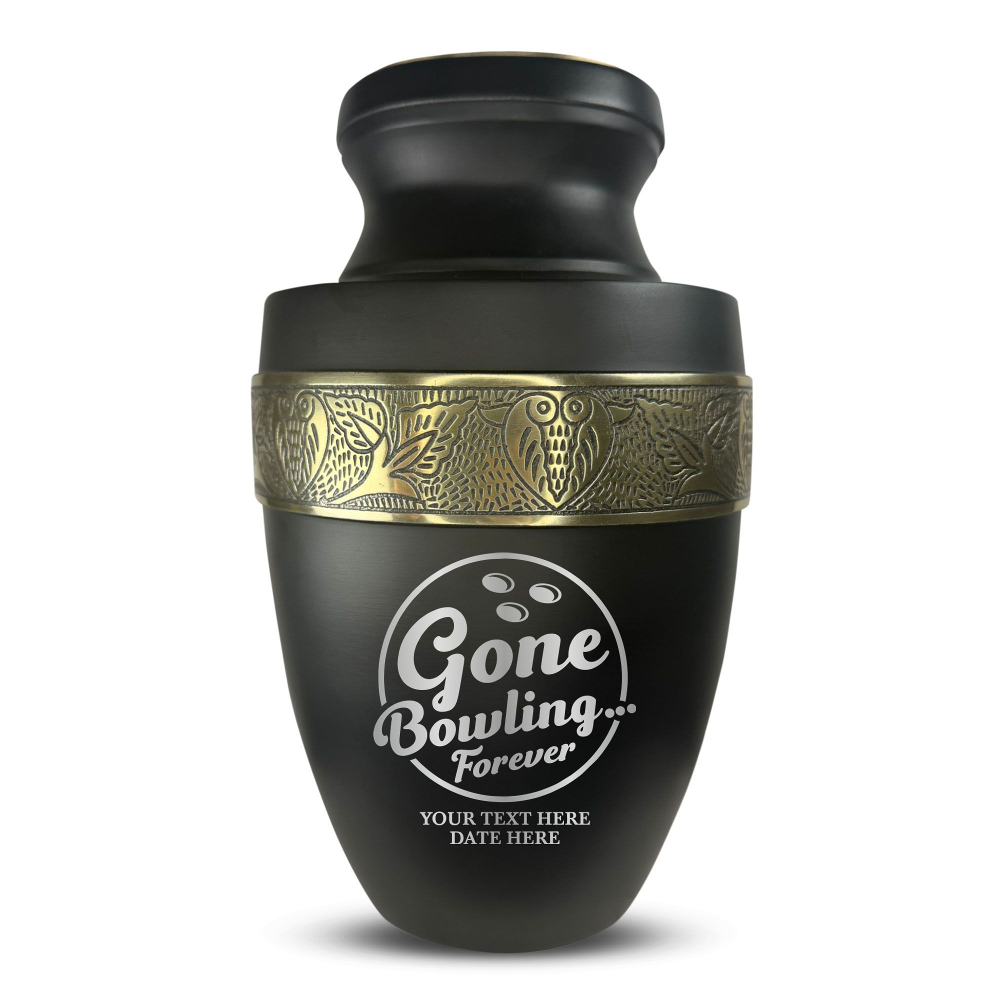 Elite Human Cremation Urn - 200 Cubic Inch - Aluminum with Gold Inlay | Gone Bowling Tribute