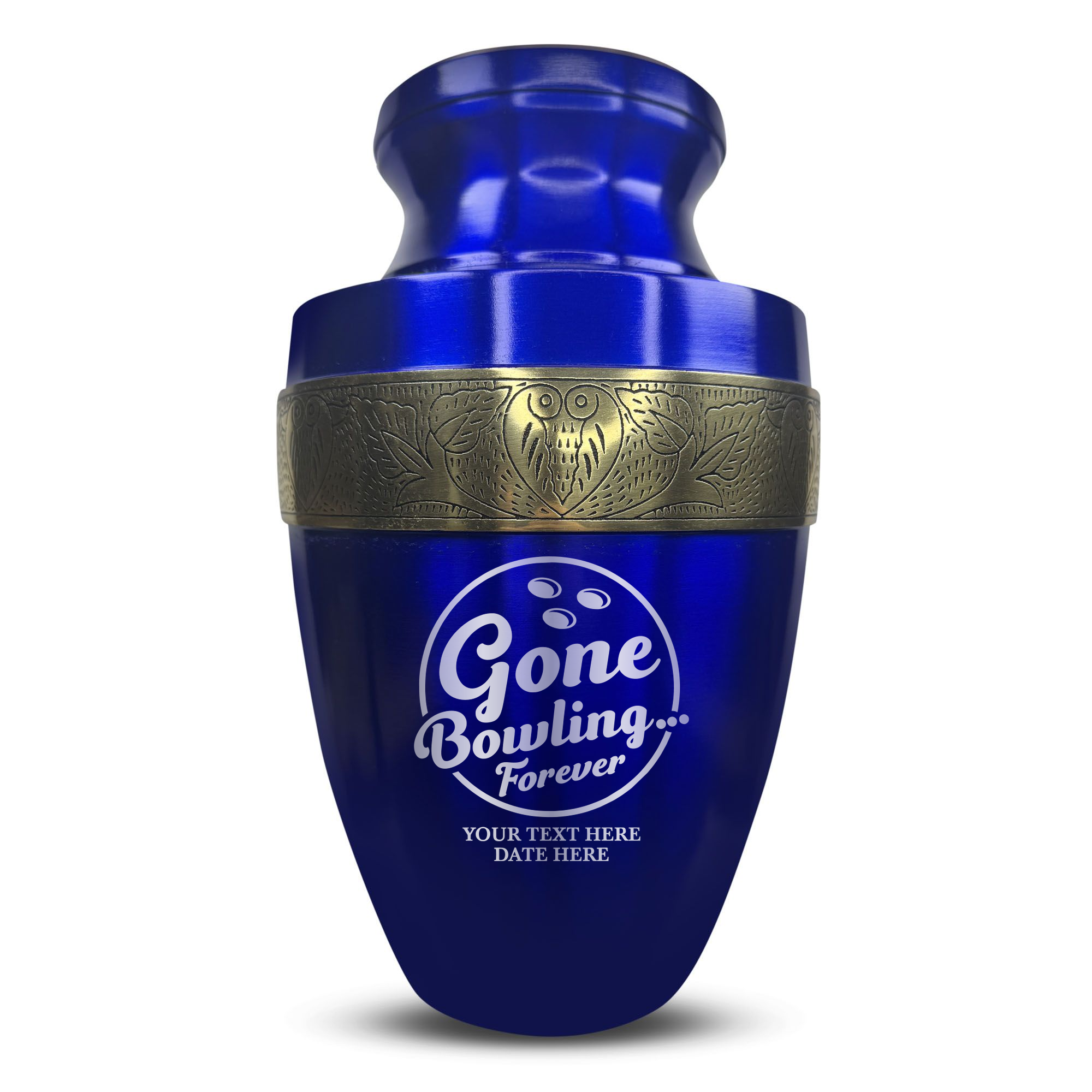 Elite Human Cremation Urn - 200 Cubic Inch - Aluminum with Gold Inlay | Gone Bowling Tribute