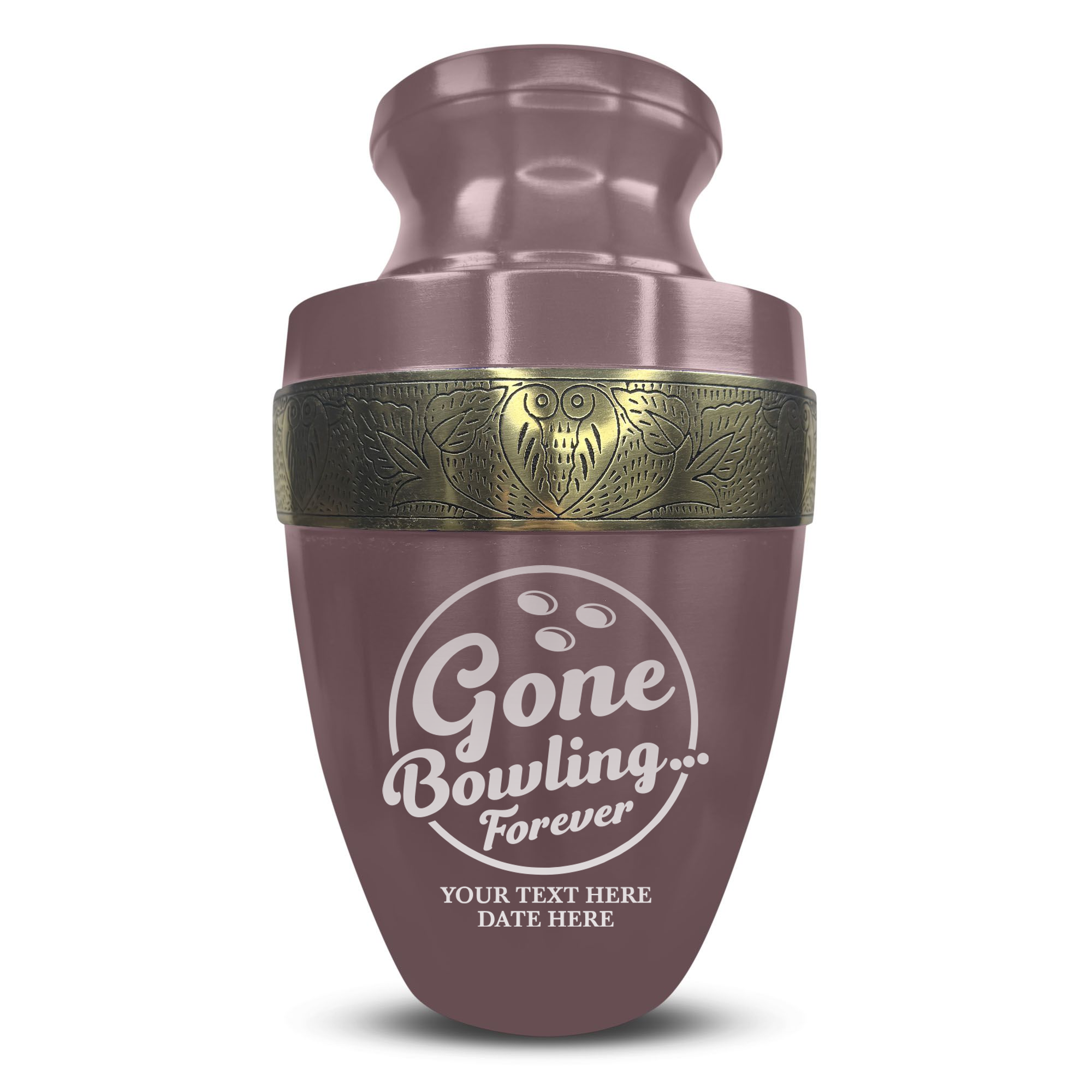 Elite Human Cremation Urn - 200 Cubic Inch - Aluminum with Gold Inlay | Gone Bowling Tribute
