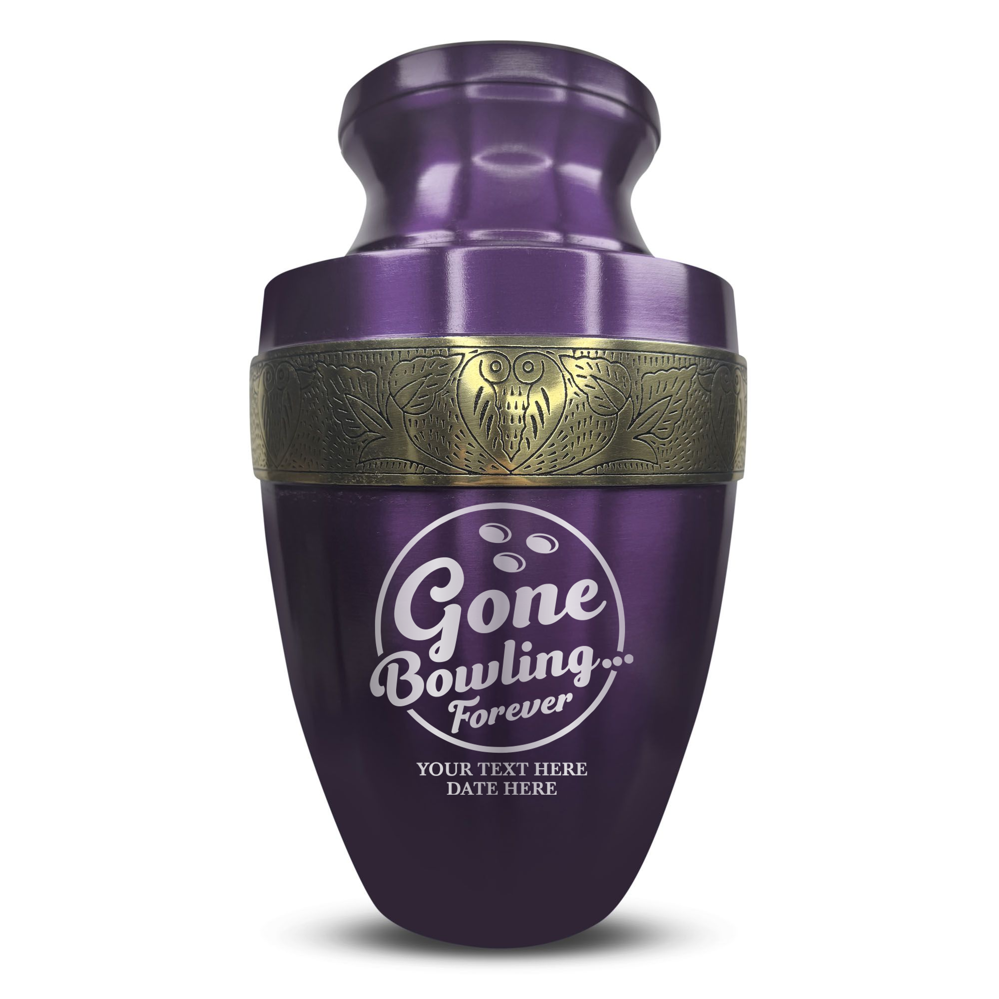 Elite Human Cremation Urn - 200 Cubic Inch - Aluminum with Gold Inlay | Gone Bowling Tribute