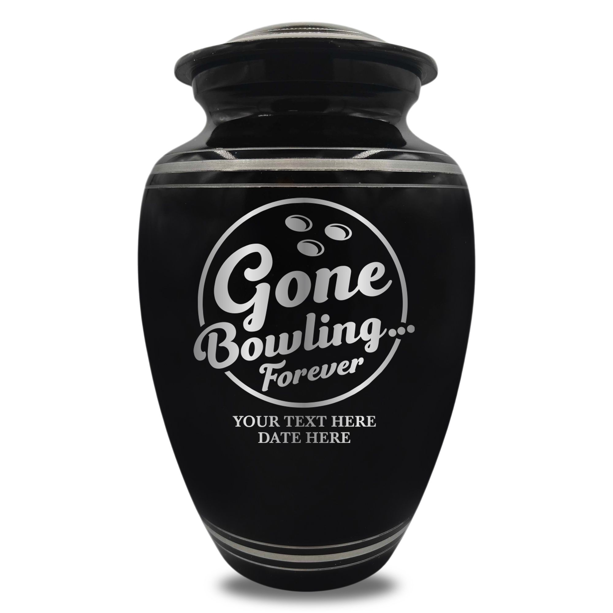 Polished Aluminum with Silver Rim Human Cremation Urn - 200 Cubic Inch | Gone Bowling Tribute