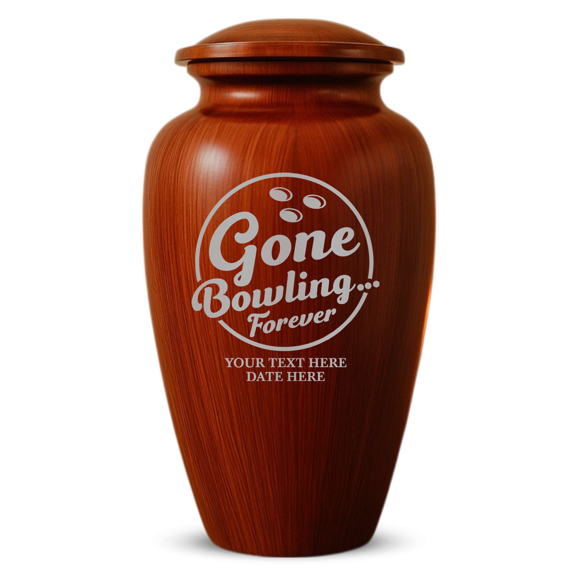 Human Cremation Urn - 200 Cubic Inch - Ingrained Wood Style Finish | Gone Bowling Tribute