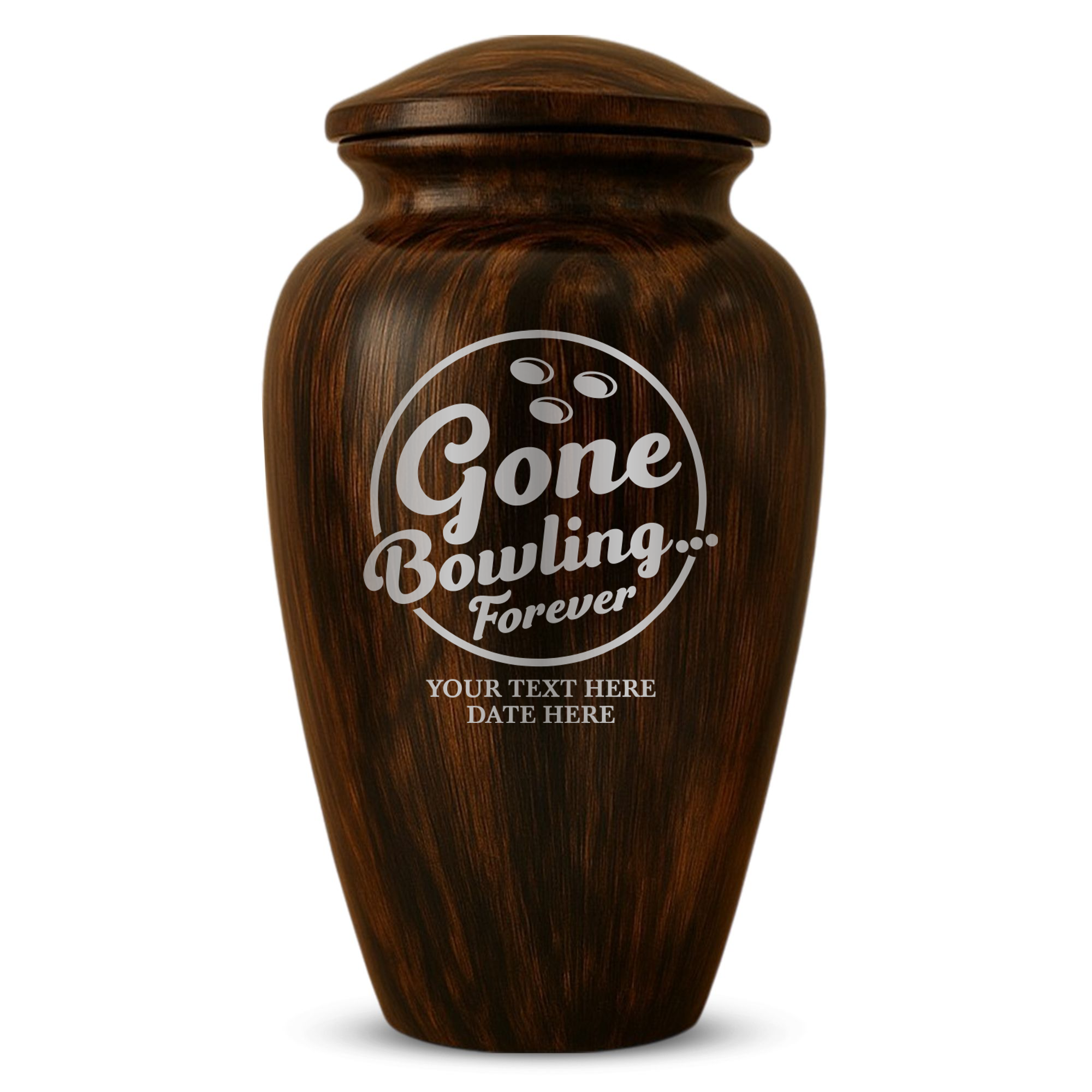 Human Cremation Urn - 200 Cubic Inch - Ingrained Wood Style Finish | Gone Bowling Tribute