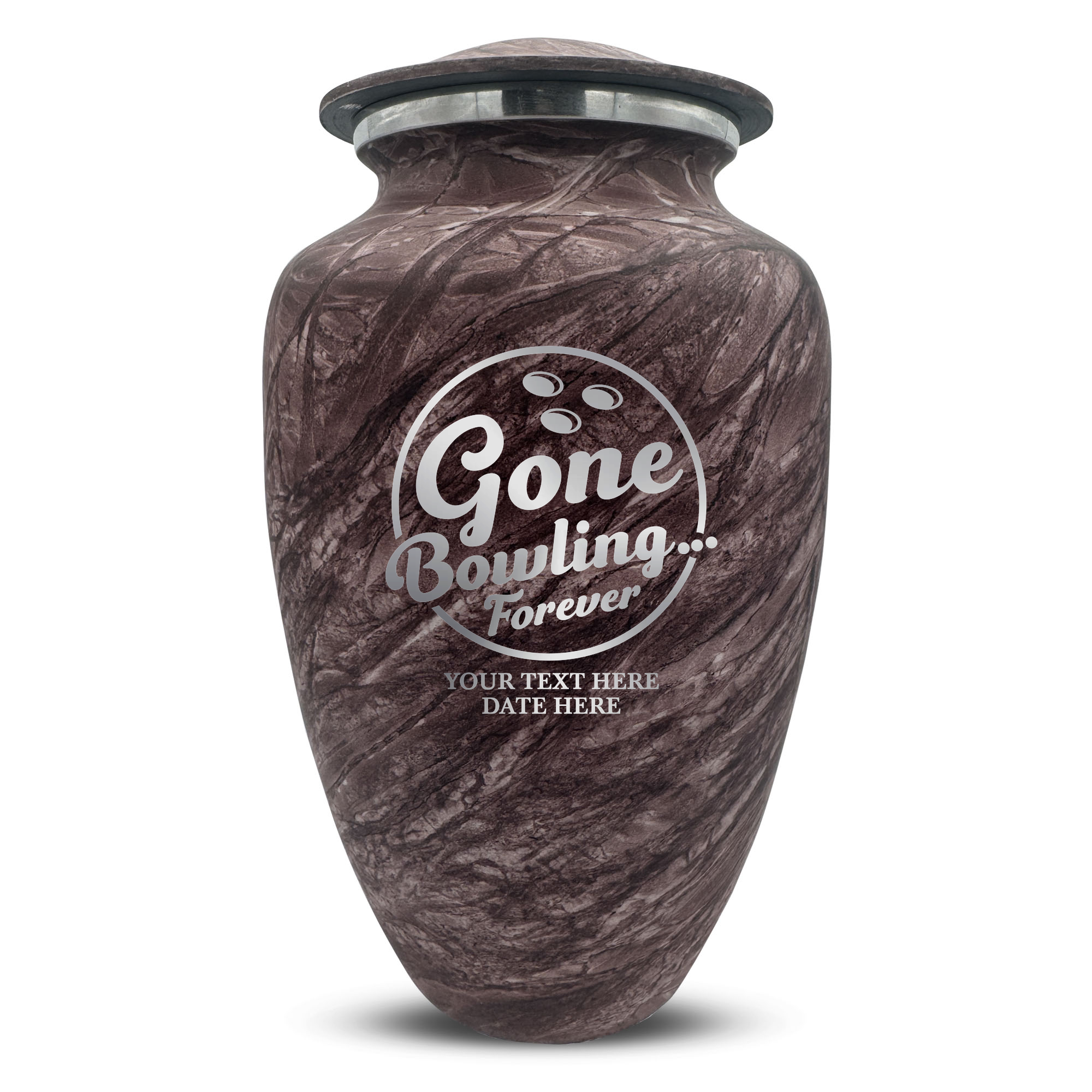 Custom Large Cremation Urn for Human Ashes - Soft Whisper Collection - Funny Bowling Design - Distressed Finish - 200 Cubic Inch