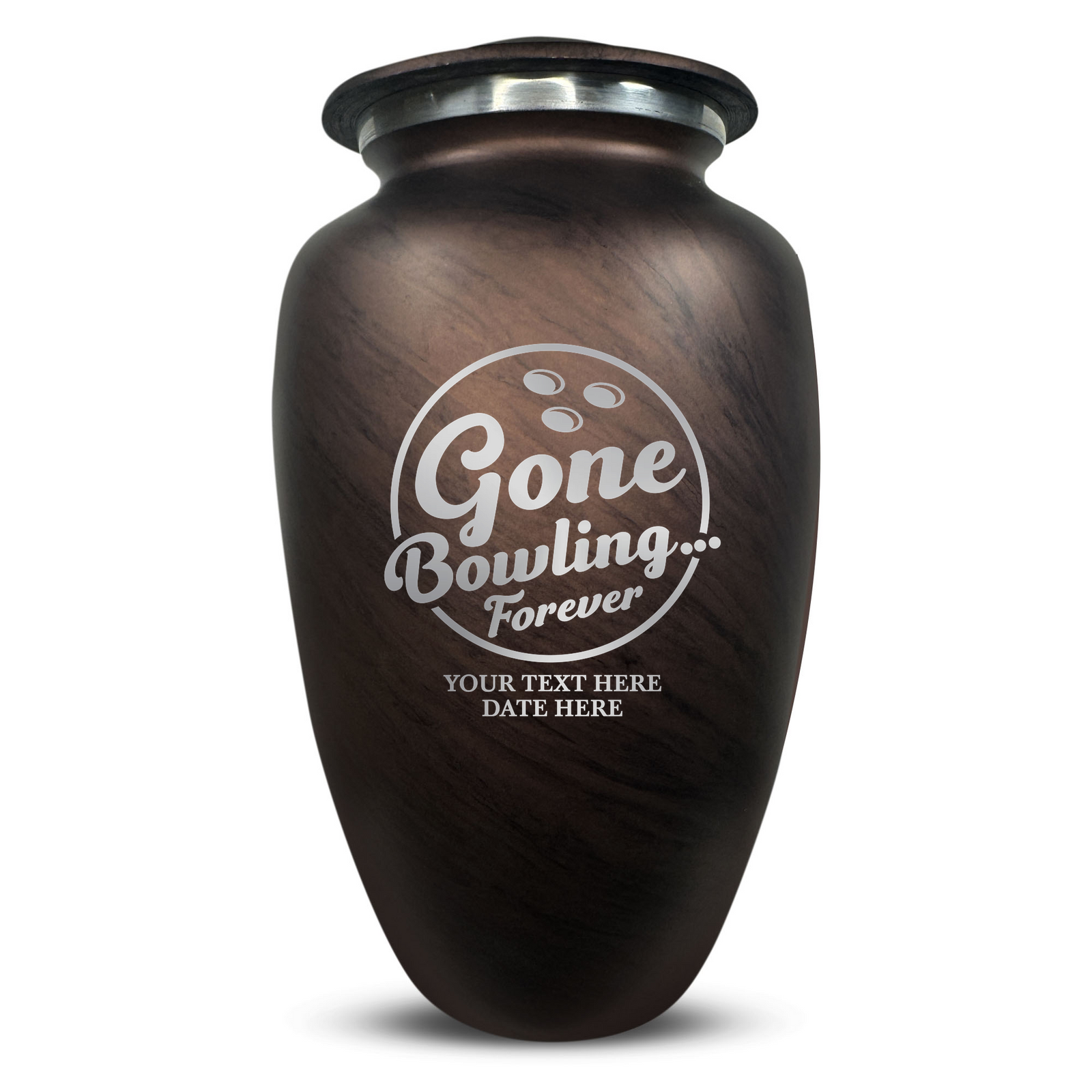 Custom Human Urns - Soft Whisper Collection - Funny Bowling Design - Distressed Finish - 200 Cubic Inch