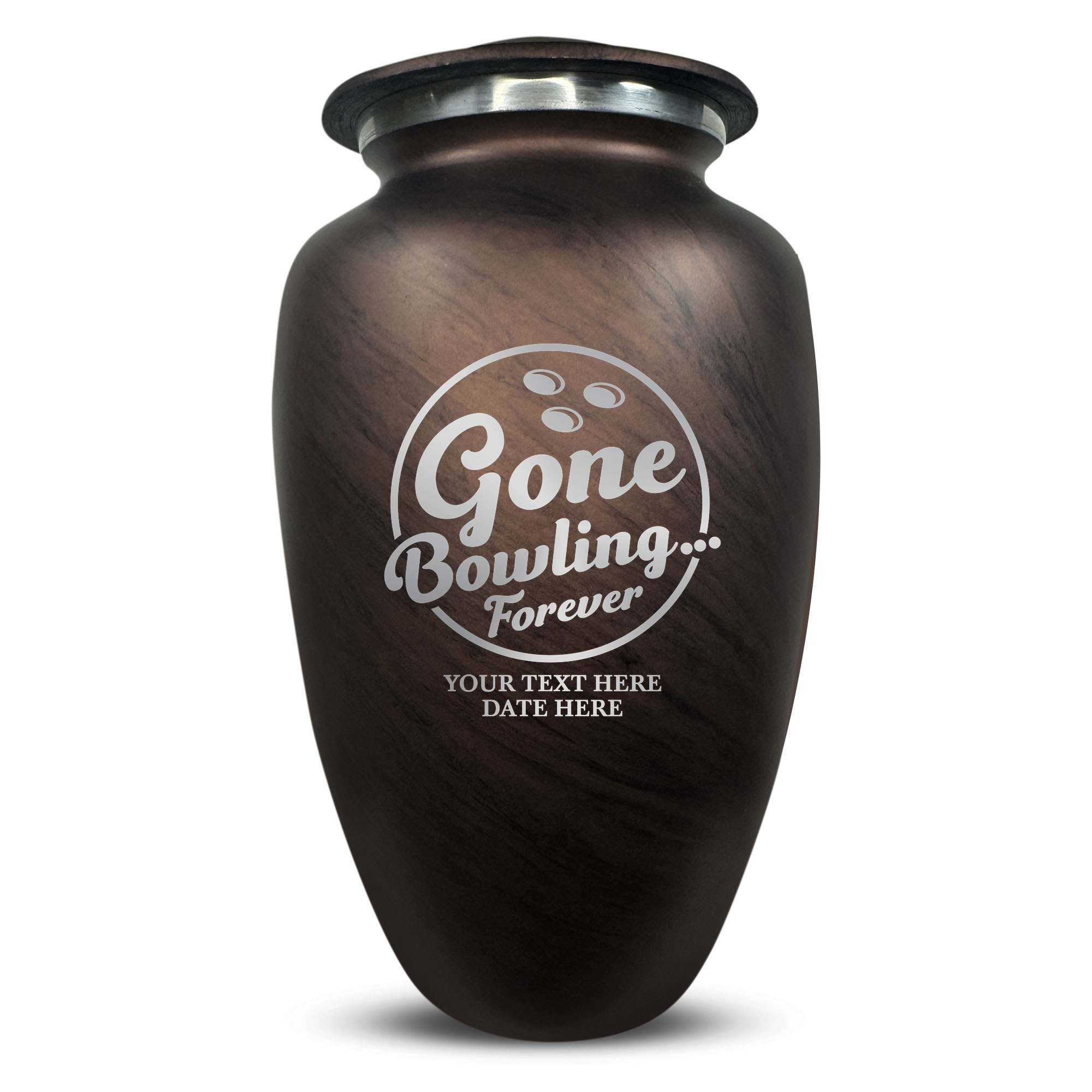 Custom Large Cremation Urn for Human Ashes - Soft Whisper Collection - Funny Bowling Design - Distressed Finish - 200 Cubic Inch