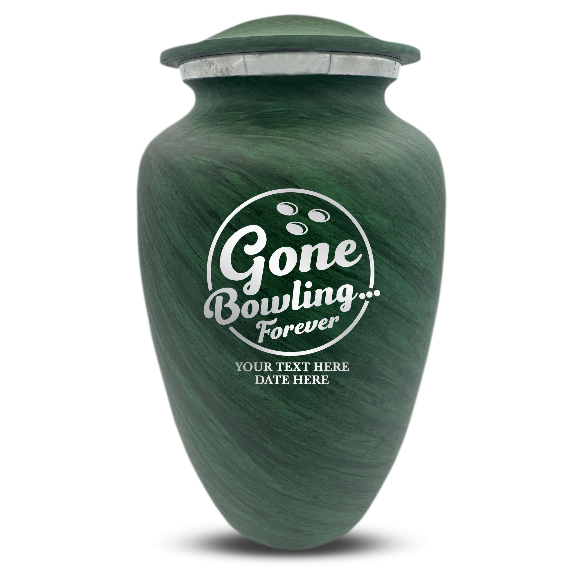 Custom Large Cremation Urn for Human Ashes - Soft Whisper Collection - Funny Bowling Design - Distressed Finish - 200 Cubic Inch
