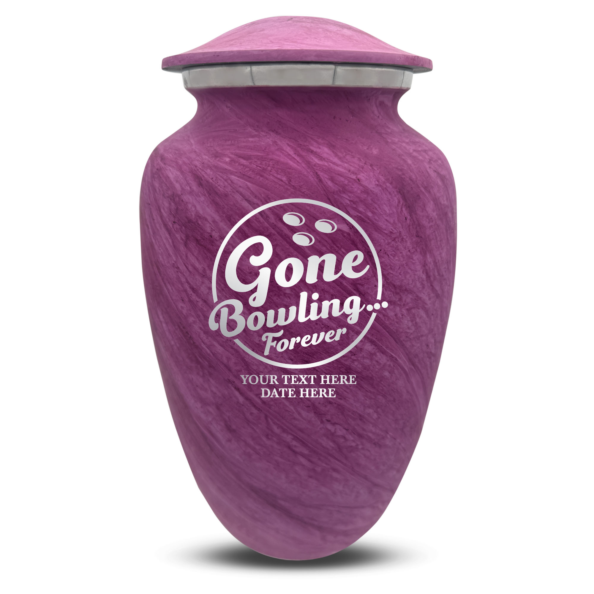 Custom Large Cremation Urn for Human Ashes - Soft Whisper Collection - Funny Bowling Design - Distressed Finish - 200 Cubic Inch