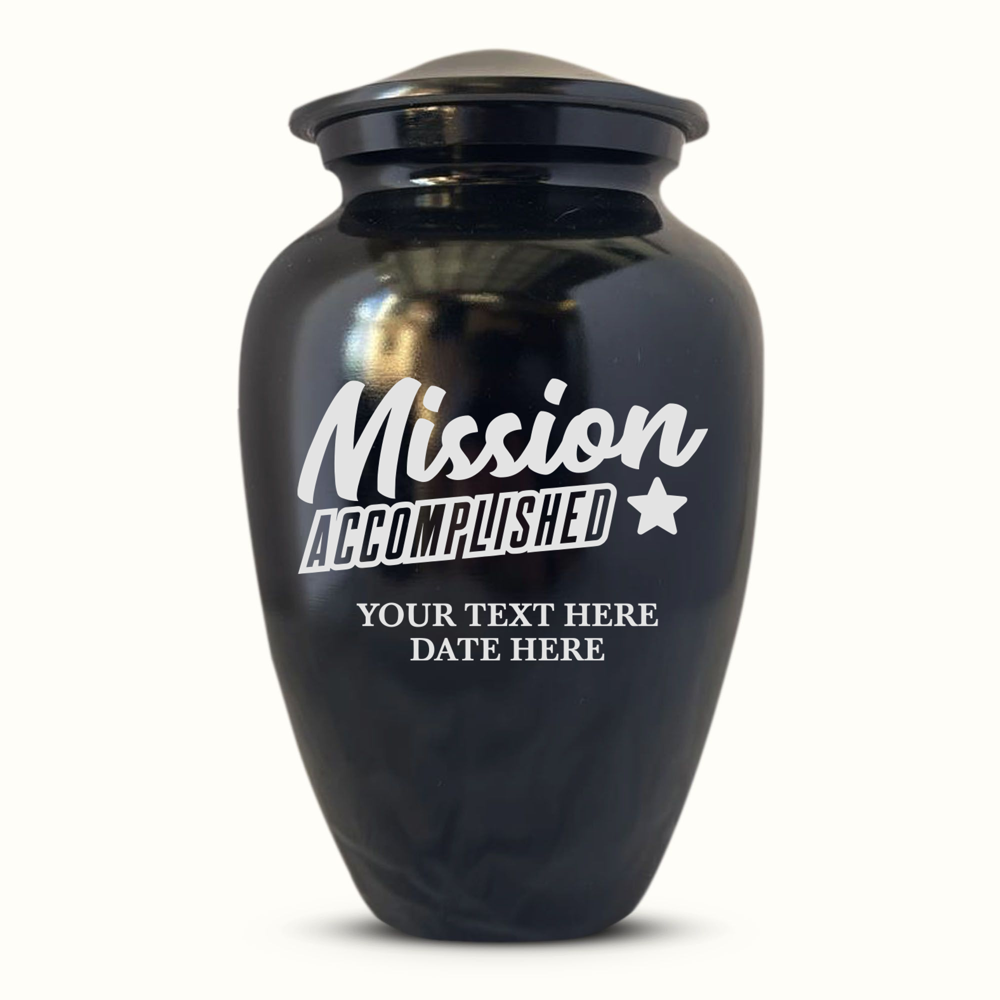 Polished Black Aluminum Human Cremation Urn - 200 Cubic Inch | Fantasy Memorial
