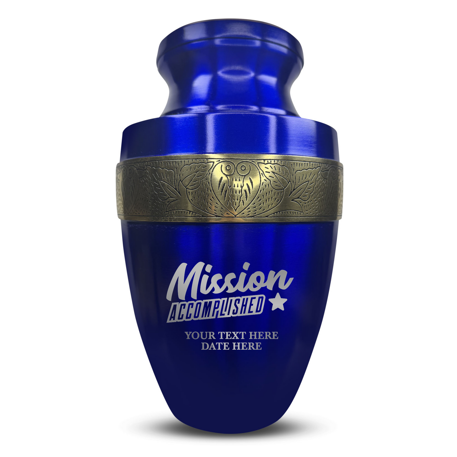 Custom Aluminum Human Urn - Funny Urn Design - Elite Collection with Gold Inlay - 200 Cubic Inch