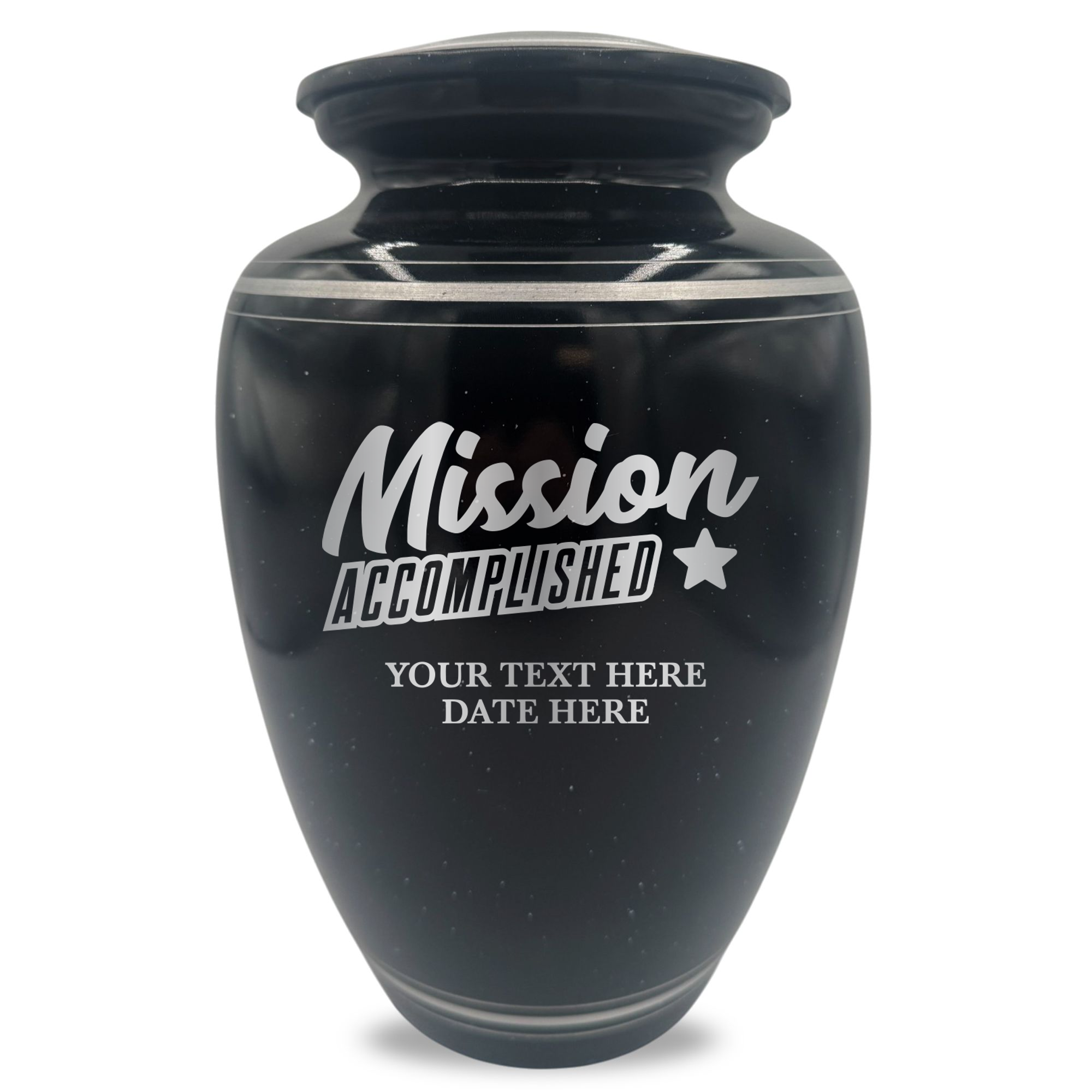 Extra Large Human Cremation Urn - 350 Cubic Inch - Black Spotted Finish with Silver Rim | Fantasy Memorial