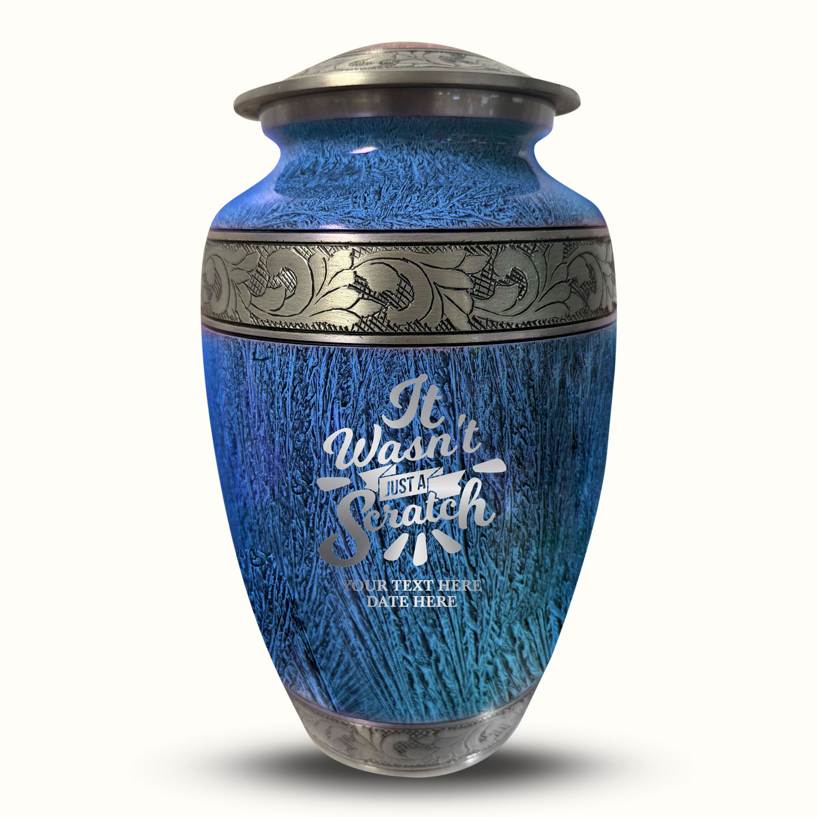 Custom Aluminum Human Urn - Elevate Collection - Dark Humor Design - Distressed Finish - 200 Cubic Inch