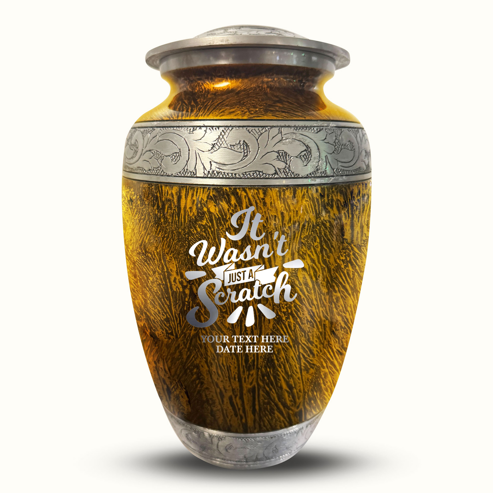 Custom Aluminum Human Urn - Elevate Collection - Dark Humor Design - Distressed Finish - 200 Cubic Inch