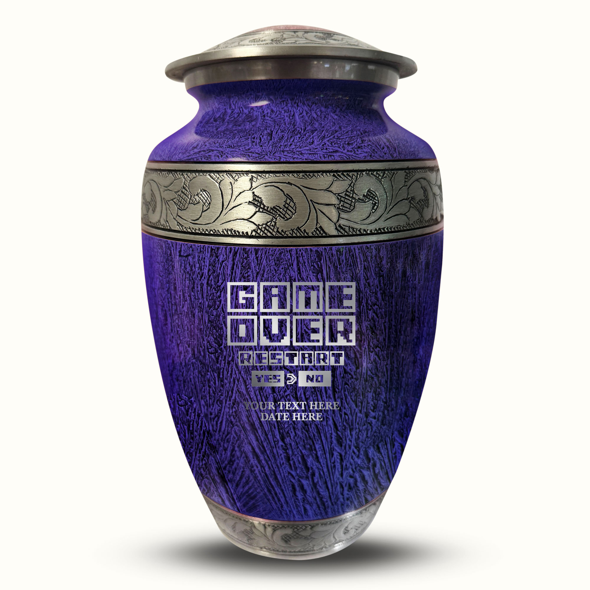 Custom Large Cremation Urn for Human Ashes - Elevate Collection - Funny Gaming Design - Distressed Finish - 200 Cubic Inch