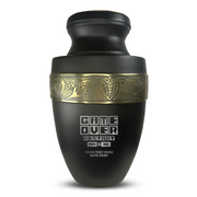 Custom Aluminum Human Urn - Funny Gaming Design - Elite Collection with Gold Inlay - 200 Cubic Inch