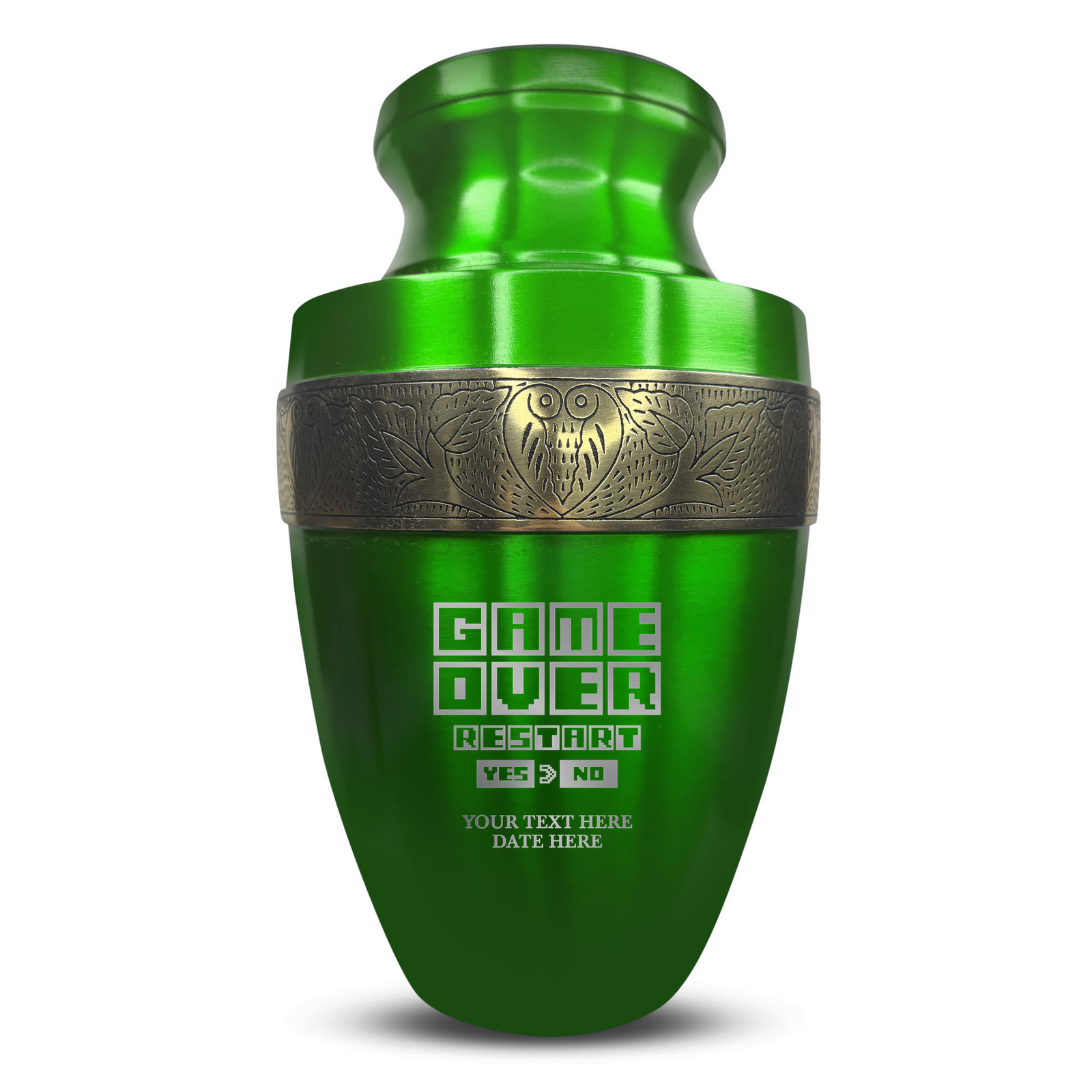 Custom Aluminum Human Urn - Funny Gaming Design - Elite Collection with Gold Inlay - 200 Cubic Inch