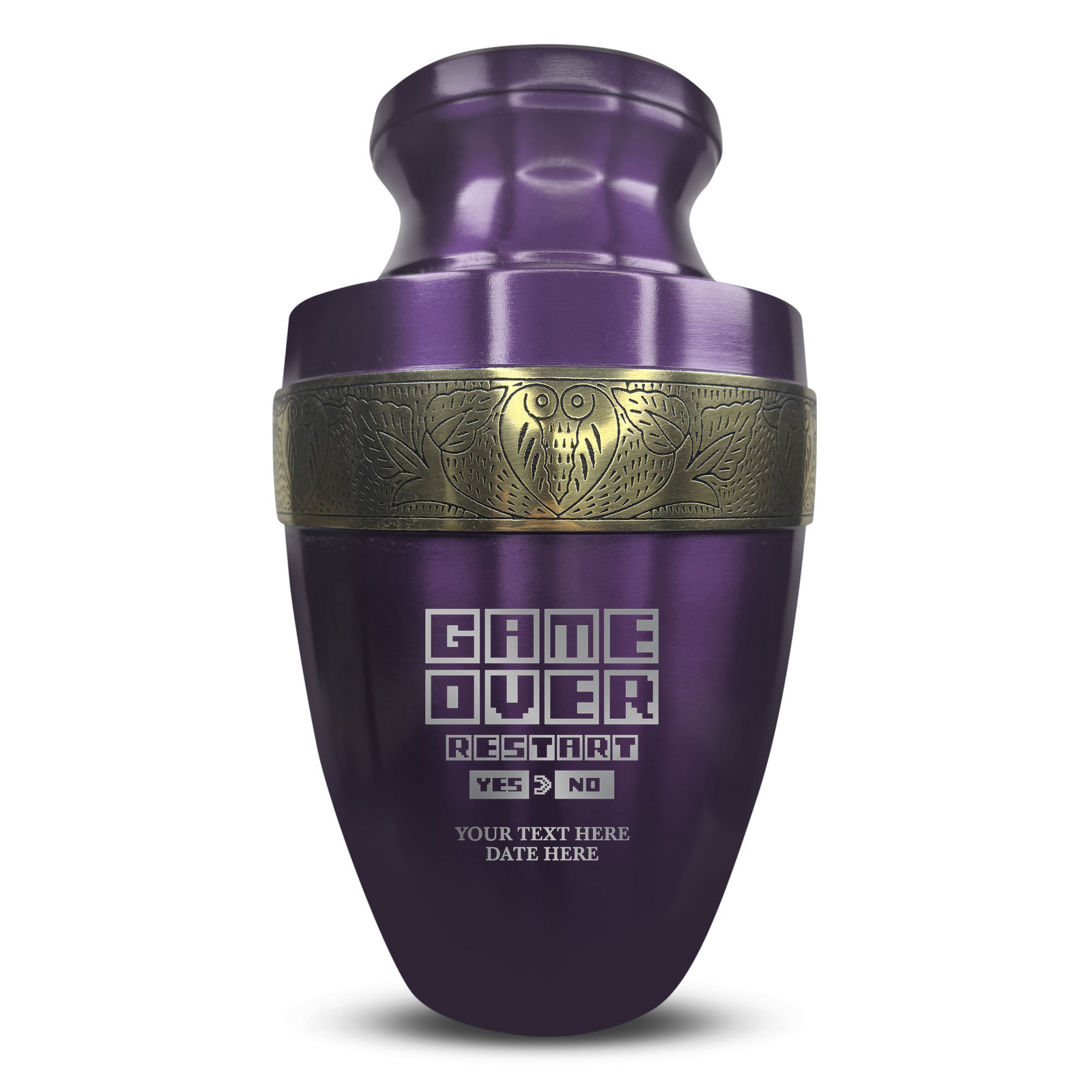 Custom Aluminum Human Urn - Funny Gaming Design - Elite Collection with Gold Inlay - 200 Cubic Inch